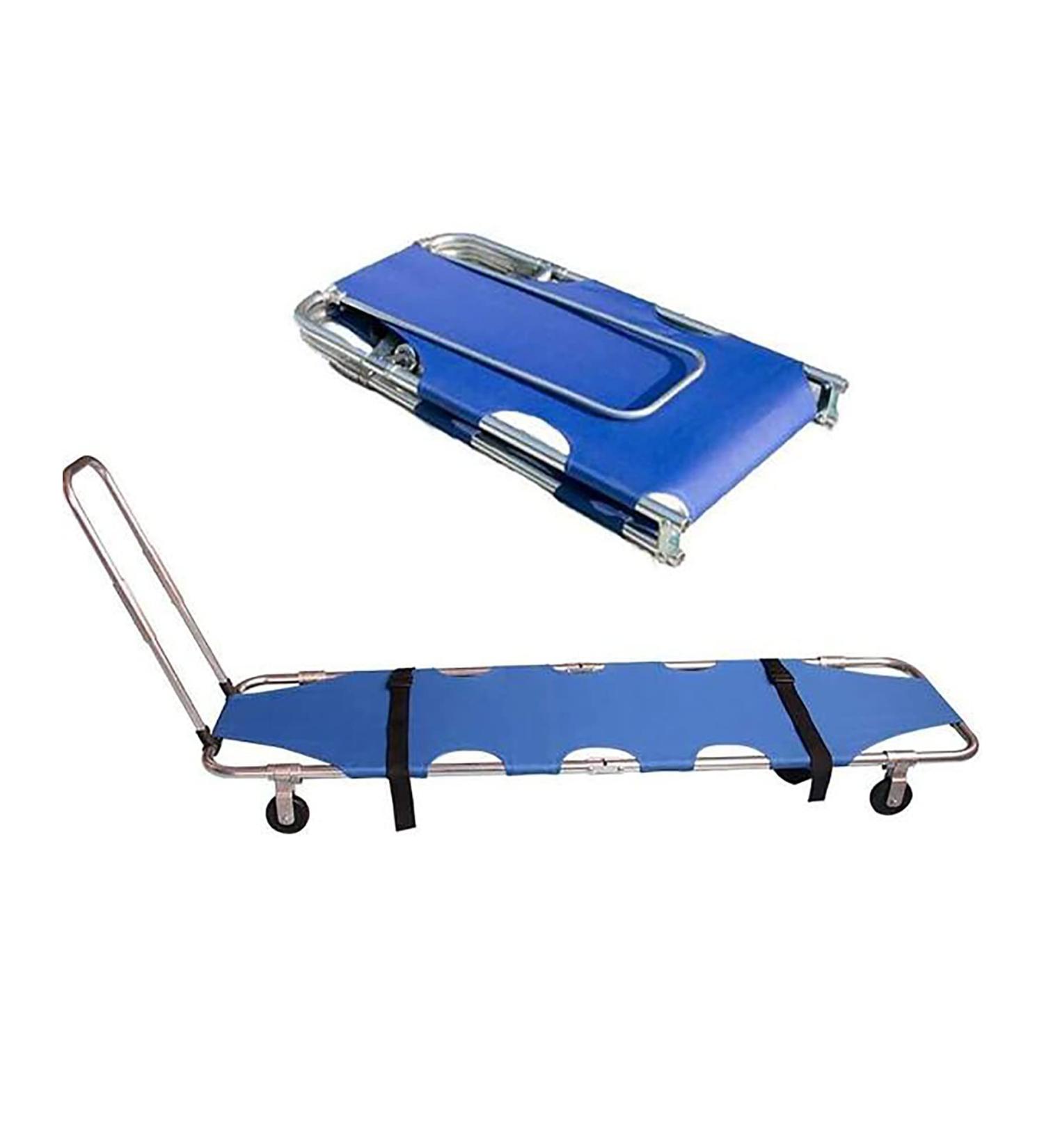 Portable Folding Emergency Rescue Stretcher Bed 4 Wheels Flat Stretcher Aluminum Alloy Patient Transport Stretcher with Safety Belt and Tie Rod - Buy Online on GoSupps.com