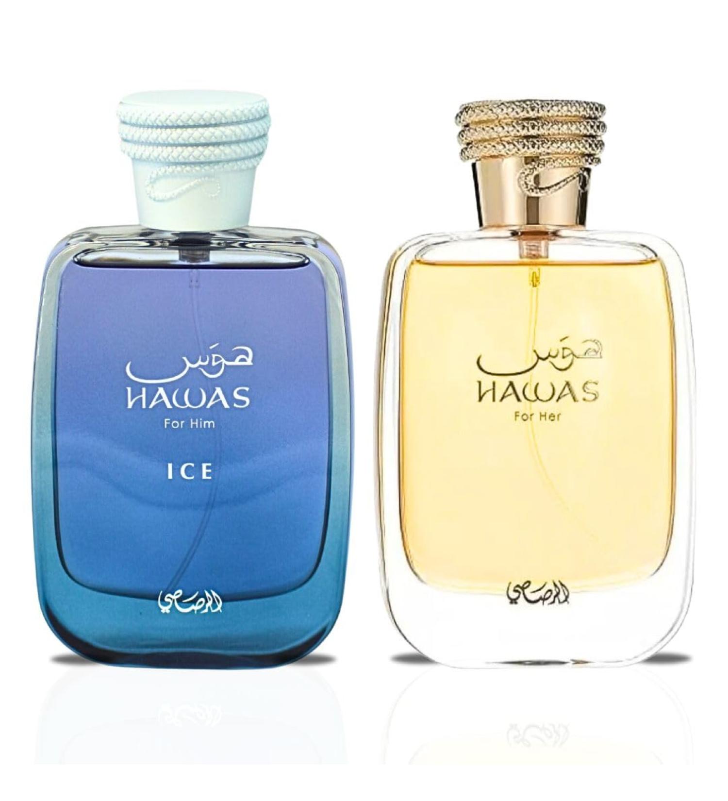 RASASI Hawas Ice For Men & Hawas For Women - EDP Sprays 100ML (3.4 OZ) Long Lasting Exquisite Scent Luxurious Fragrance Bundle. LUXURIOUS BUNDLE - Buy Online on GoSupps.com