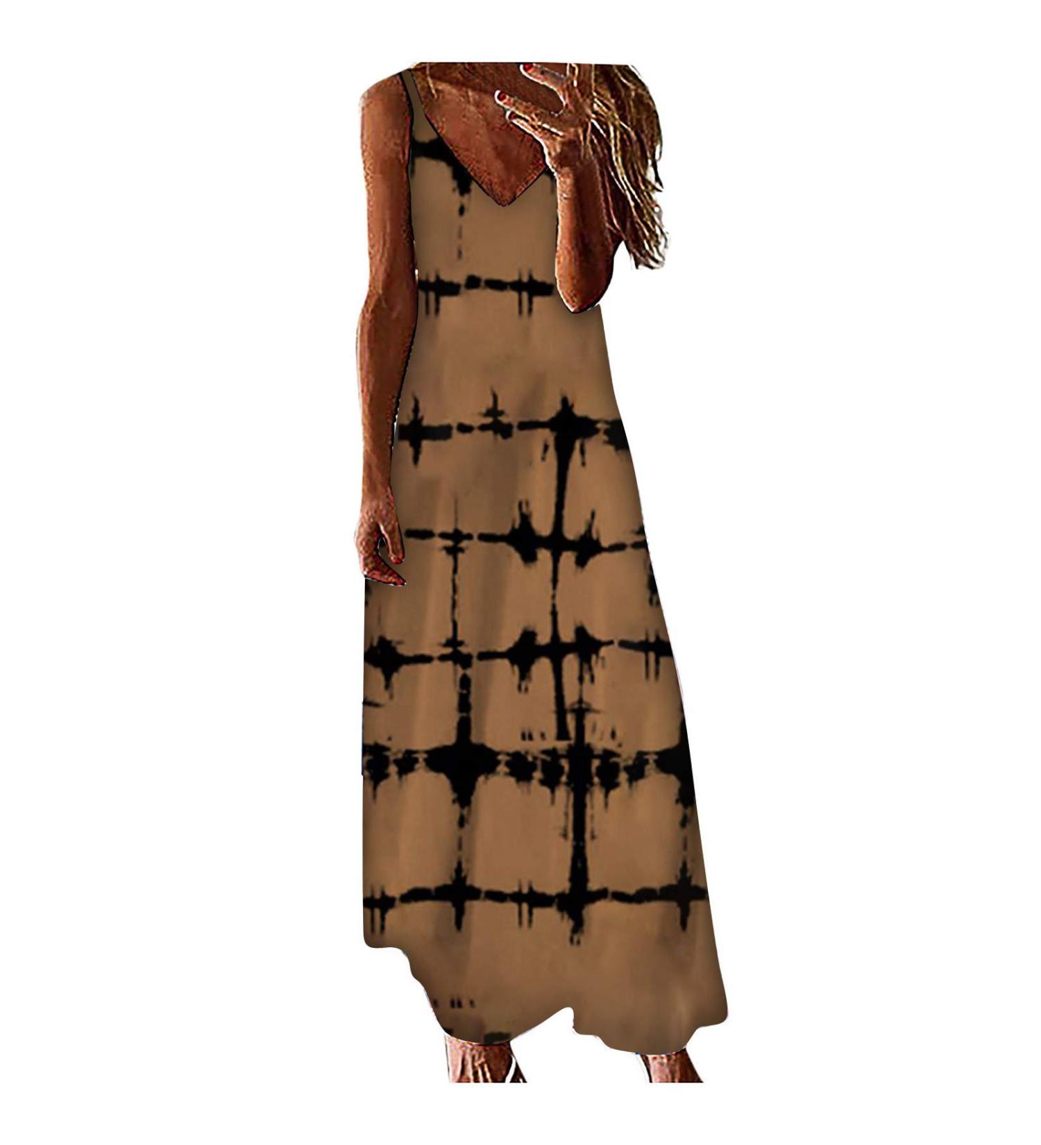 Ronony Sleeveless Maxi Dress for Women | V-Neck Summer Casual Sundress | Colorful Tie Dye Beach Party Dress | XL Long Summer Dress - Buy Online on GoSupps.com
