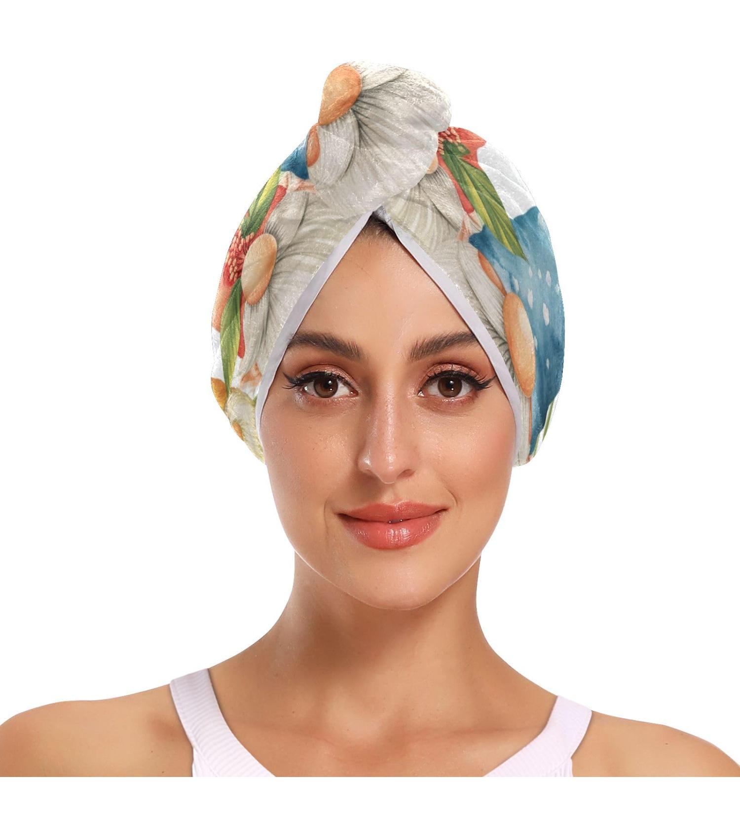 Buy Three Tropical Dwarf Hair Towels 2 Pack | Super Absorbent Quick Dry Hair Turbans for Women & Girls - Buy Online on GoSupps.com
