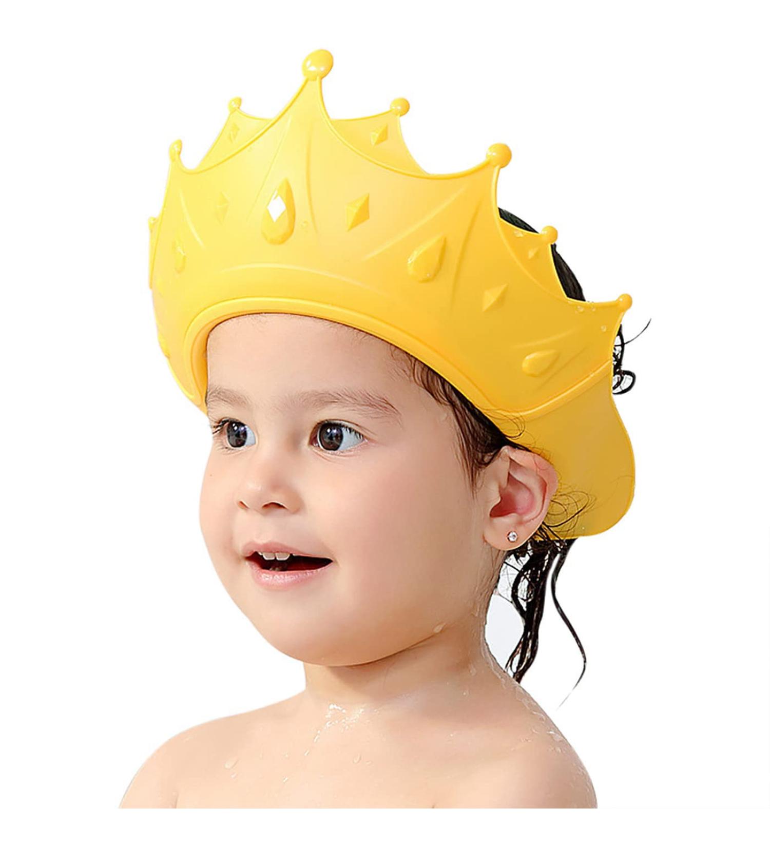 FUNUPUP Baby Shower Cap - Adjustable Hair Washing Shield for Kids - Yellow Crown Design - Buy Online on GoSupps.com