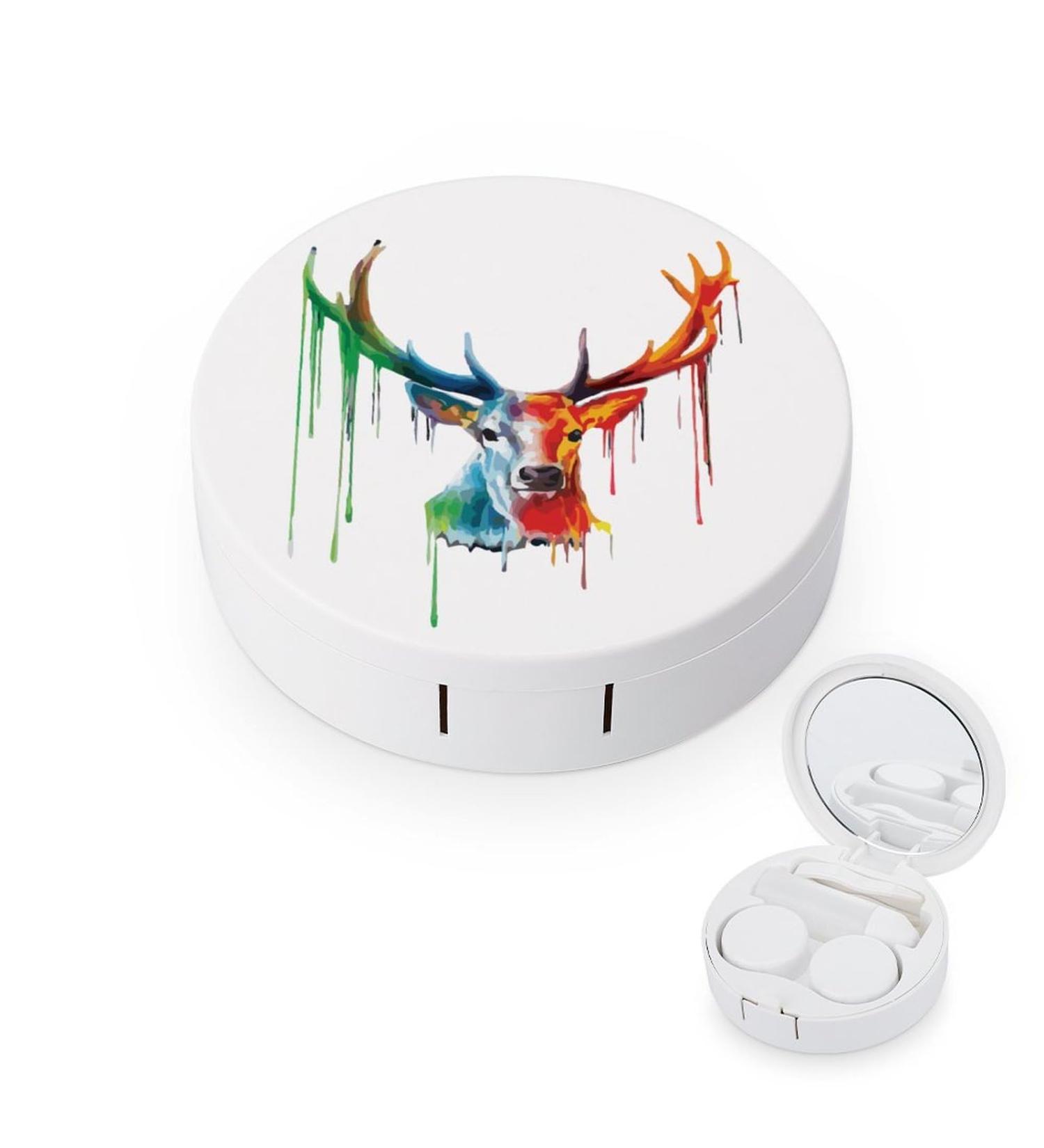 Watercolor Reindeer Contact Lens Case - Portable Travel Kit with Mirror for Outdoor Use - Buy Online on GoSupps.com
