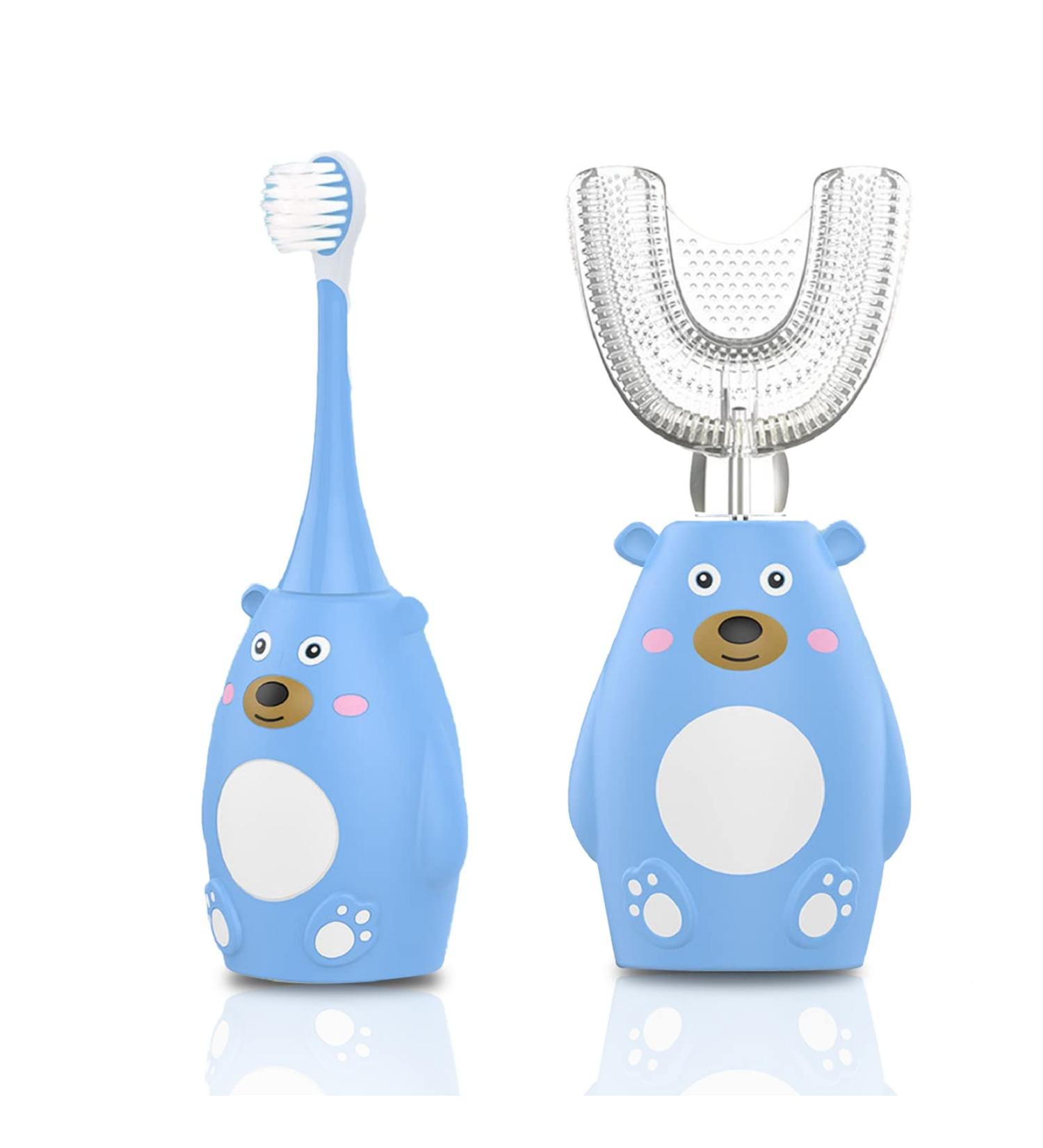 Kids Electric U-Shaped Sonic Toothbrush for Ages 3-12 - Rechargeable with 2 Brush Heads, Blue - Buy Online on GoSupps.com