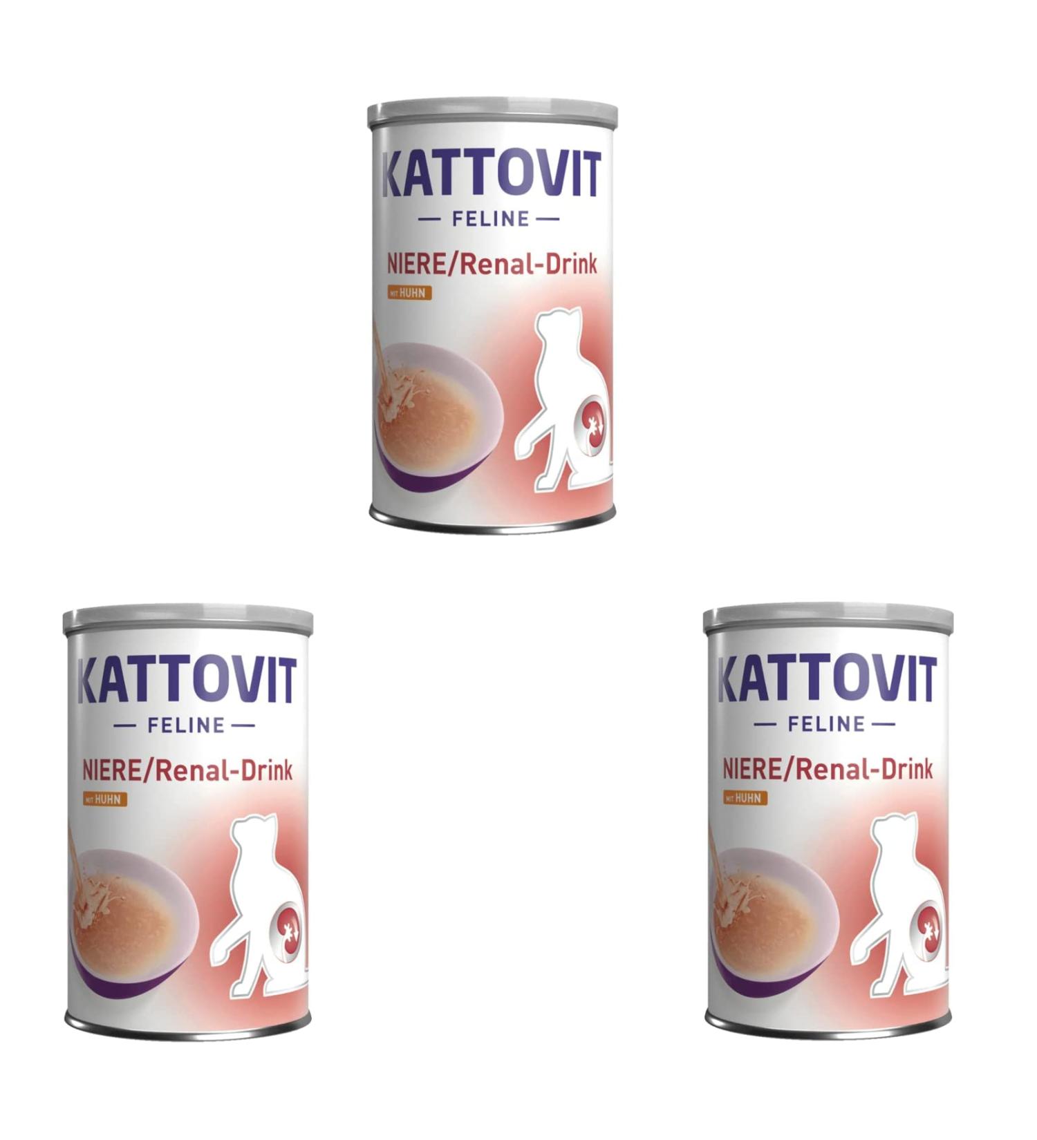 Kattovit Niere/Renal-Drink Chicken | Pack of 3 | 3 x 135 ML | Complementary food for adult cats | Meat pieces with chicken | to support kidney function - Buy Online on GoSupps.com