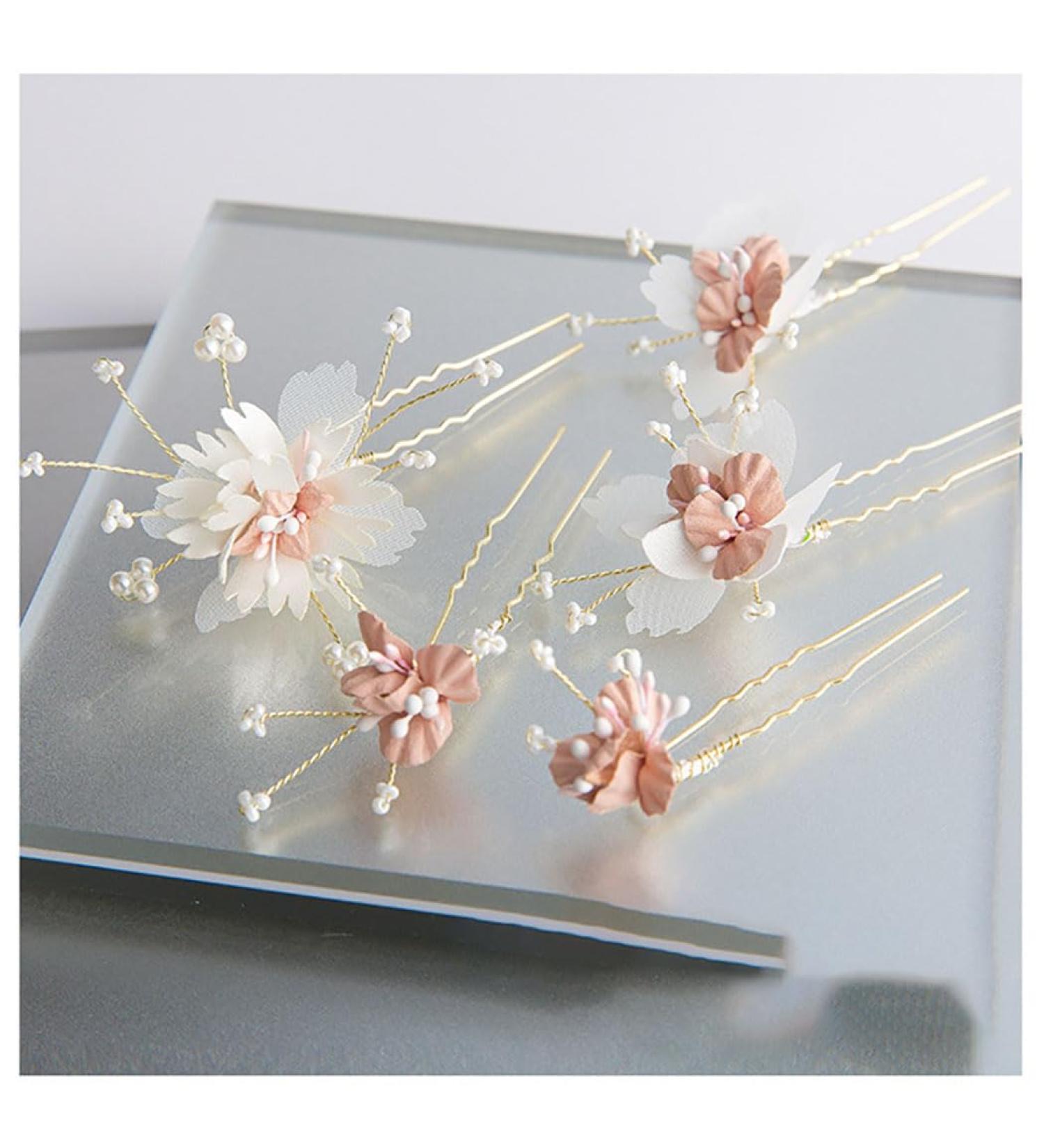 IYOU Flower Girl Headpiece Pink Floral Hair Pins Communion Bridal Wedding Hair Accessories for Girls - Buy Online on GoSupps.com