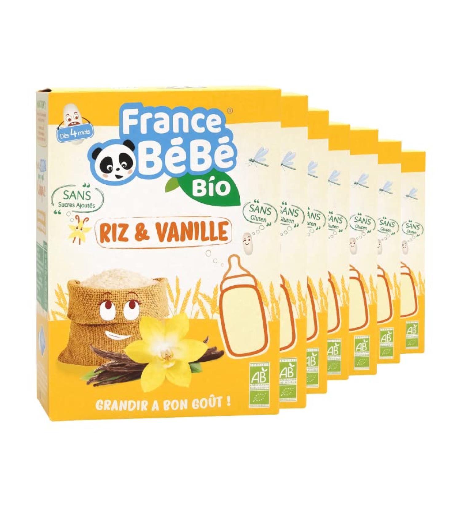 FRANCE BéBé BIO - Organic Vanilla Rice Cereal for Babies from 4 Months - Pack 7 x 200 g
