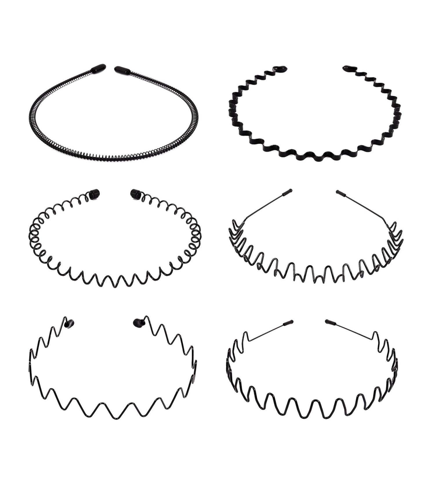 MapofBeauty Metal Hair Bands Hoop 6 pieces Wavy Spring Headbands Non Slip Sports Fashion Headwear Accessories (Black) - Buy Online on GoSupps.com
