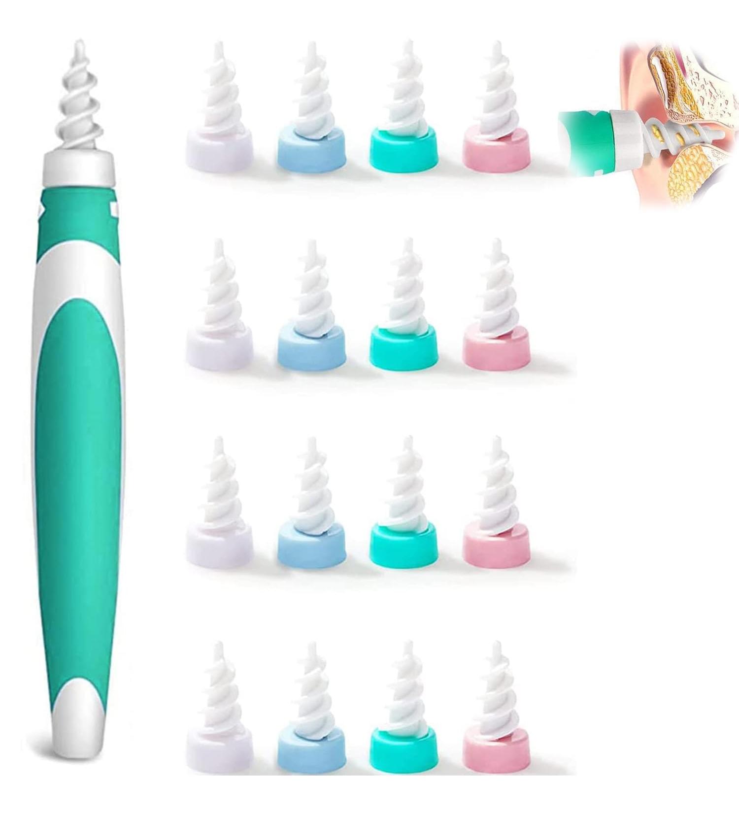 Btkviseqat Ear Wax Remover | Q Grips 360 Silicone Ear Cleaner Kit for Kids & Adults | 16 Safe Replacement Heads in Green - Buy Online on GoSupps.com