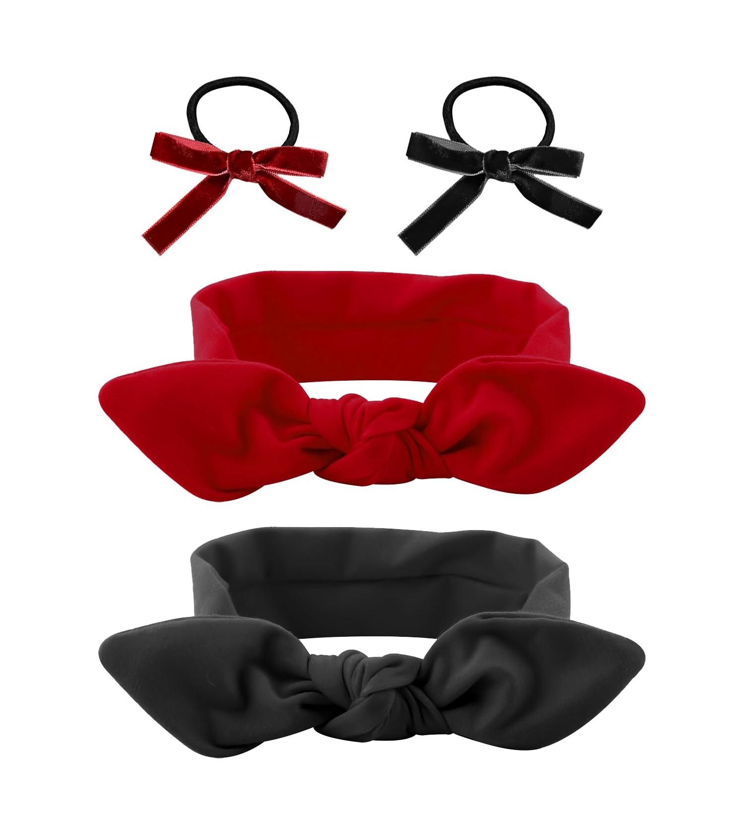 2 Pieces of Headbands 2 Hair Ties Women's Hairbands Red Bow Headbands Retro Headbands Hair Accessories Suitable for Sports Fitness Yoga Face Wash Hair Accessories Headbands (Red Black) - Buy Online on GoSupps.com