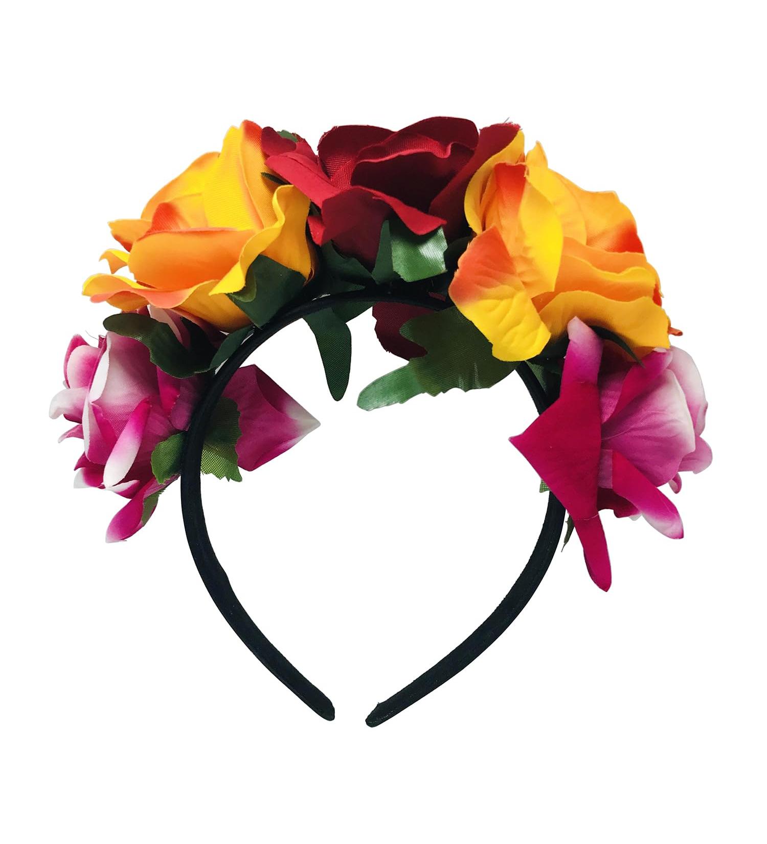 Happyupcity Mexican Rose Flower Crown Headband Halloween Hairband Hair Hoop Floral Hair Garland Crown Headpiece Cosplay Hair Accessories for Halloween Cosplay Party Costume - Buy Online on GoSupps.com
