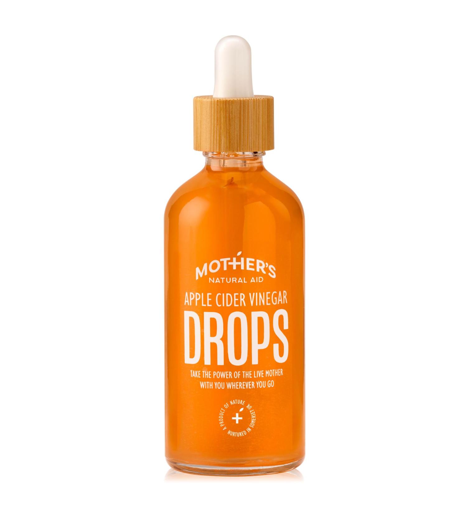 Mother's Natural Aid Apple Cider Vinegar Drops - 10 Year Aged Raw with Live Mother - 100ml Travel Size - Superior Category Vinegar - Unpasteurised & Unfiltered - Buy Online on GoSupps.com