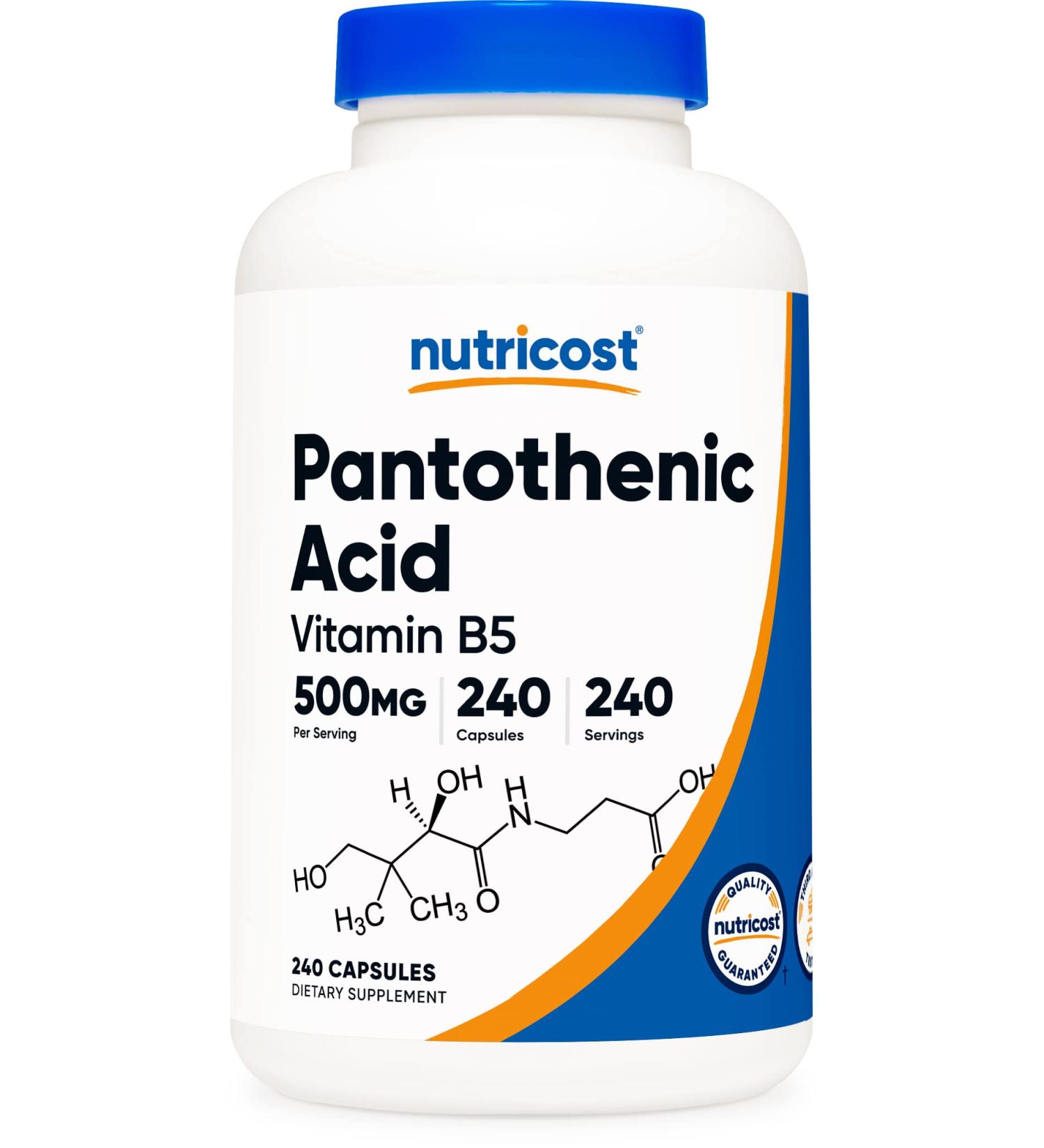 Nutricost Pantothenic Acid 500mg - 240 Capsules | Vitamin B5 Supplement - Buy Online on GoSupps.com