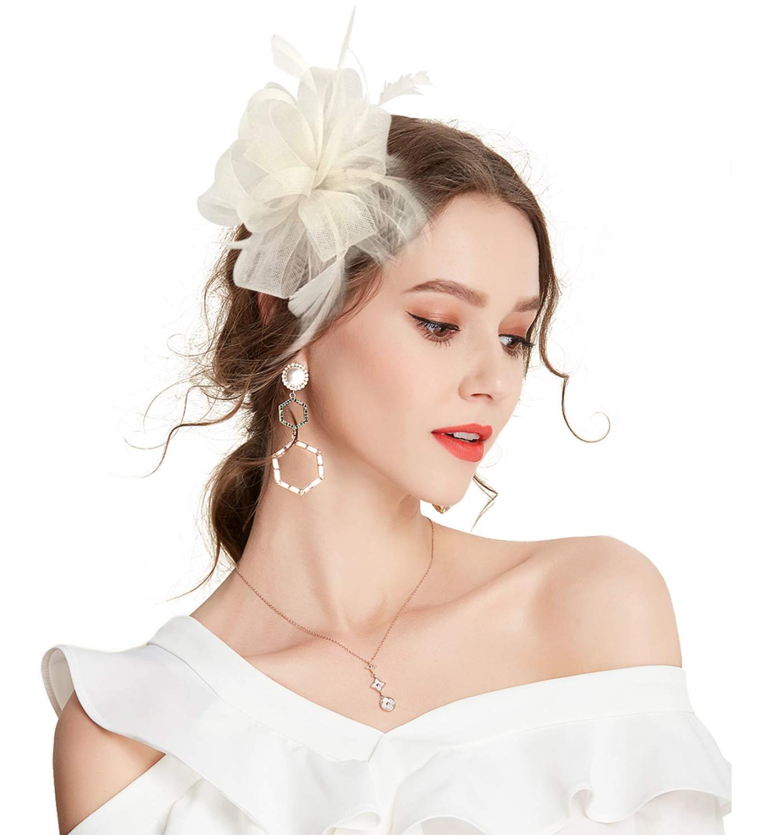 Z&X Ladies Fascinator - Elegant Wedding Derby Hat with Feather & Flower - Sinamay Pillbox Cocktail Tea Party Headband - One Size A-Beige - Buy Online on GoSupps.com