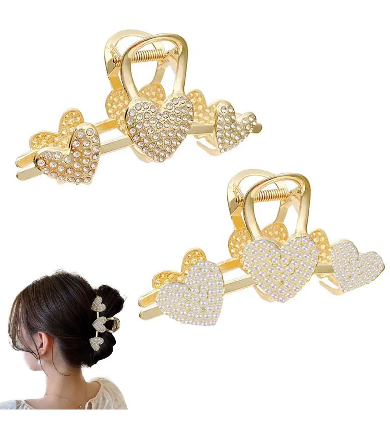 KuuGuu 2 PCS Heart Hair Claw with Pearls - Large Metal Hair Clip for Thick Hair - Buy Online on GoSupps.com