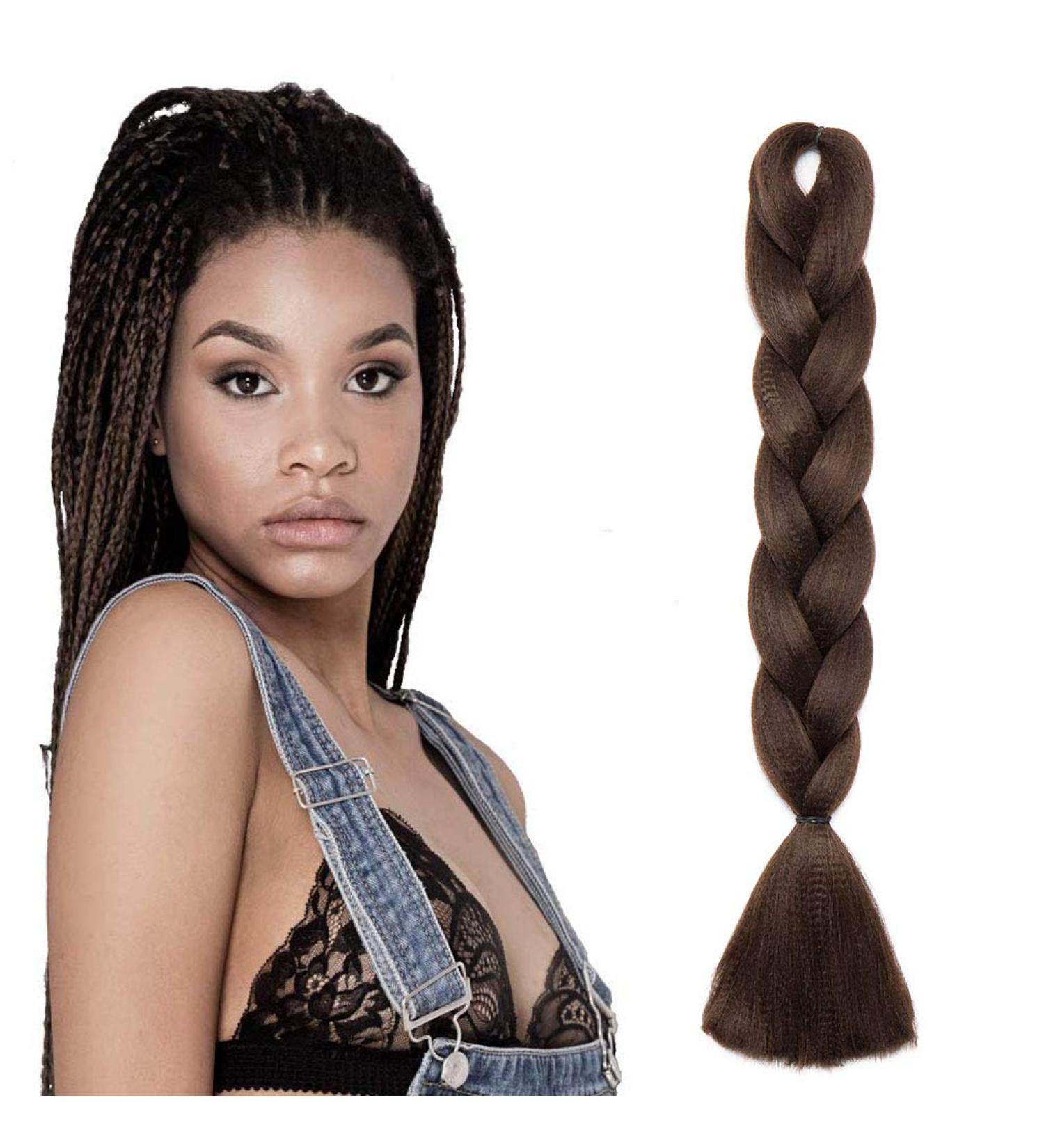 Braiding Hair Extensions Jumbo Braid Hair 24 Inch 1pc High Temperature Synthetic Fiber Hair Extension Dark Brown for Women - Buy Online on GoSupps.com