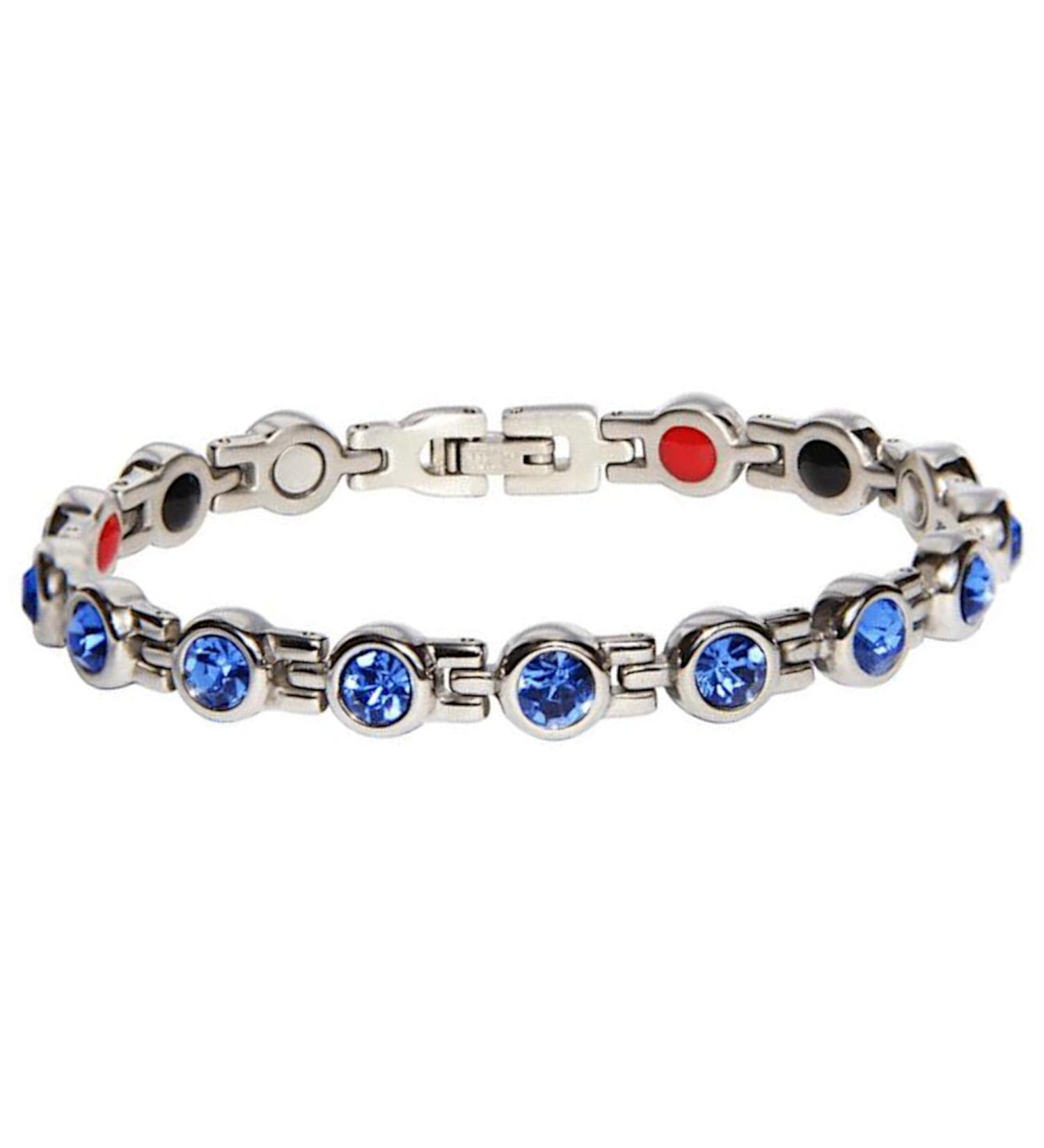 Magnetic bracelet and bio-elements made of stainless steel with blue rhinestones Energy Azure