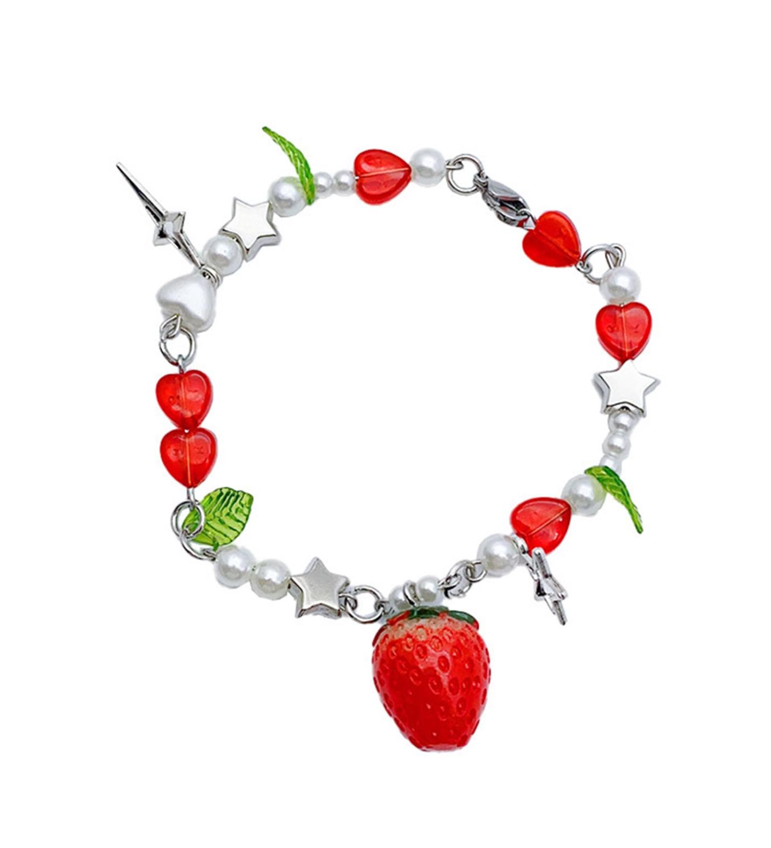 Oralgo's Unique Star & Strawberry Charm Bracelet - Trendy Women's Fashion Accessory Metal Alloy Chain Jewelry - Buy Online on GoSupps.com