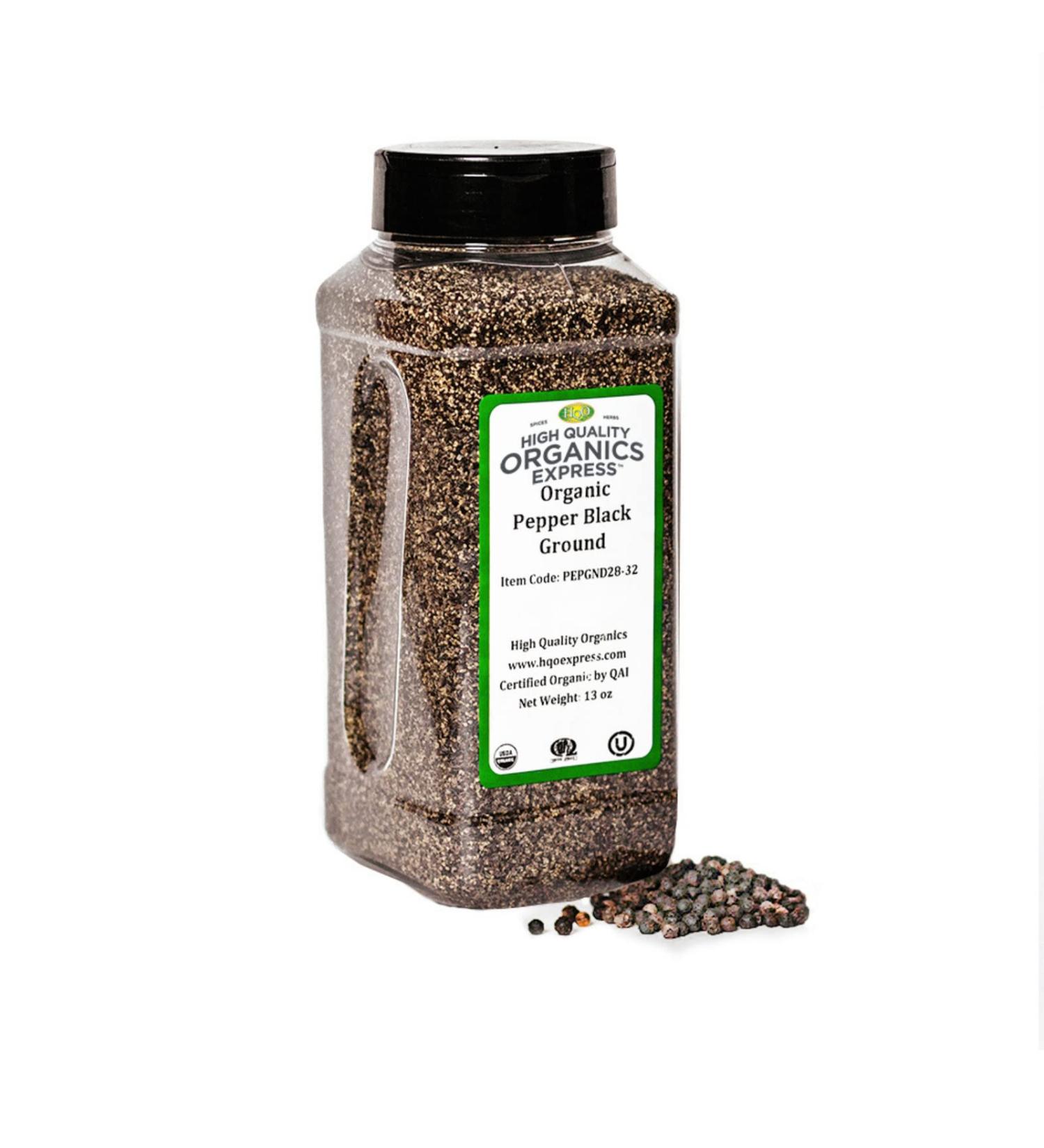 HQOExpress Organic Black Pepper Coarse 14 Mesh 16 oz Chef Jar - Premium Quality - Buy Online on GoSupps.com