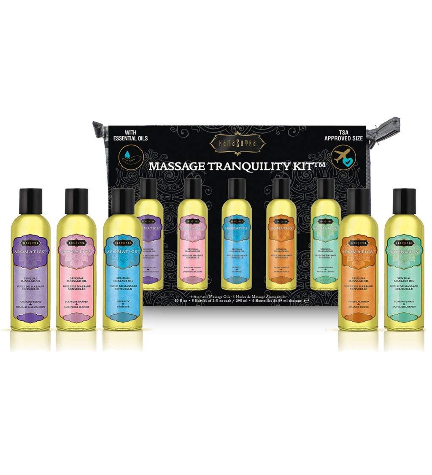 Kama Sutra Massage Tranquility Kit Five Travel-Sized Massage Oils in Zippered Case 1