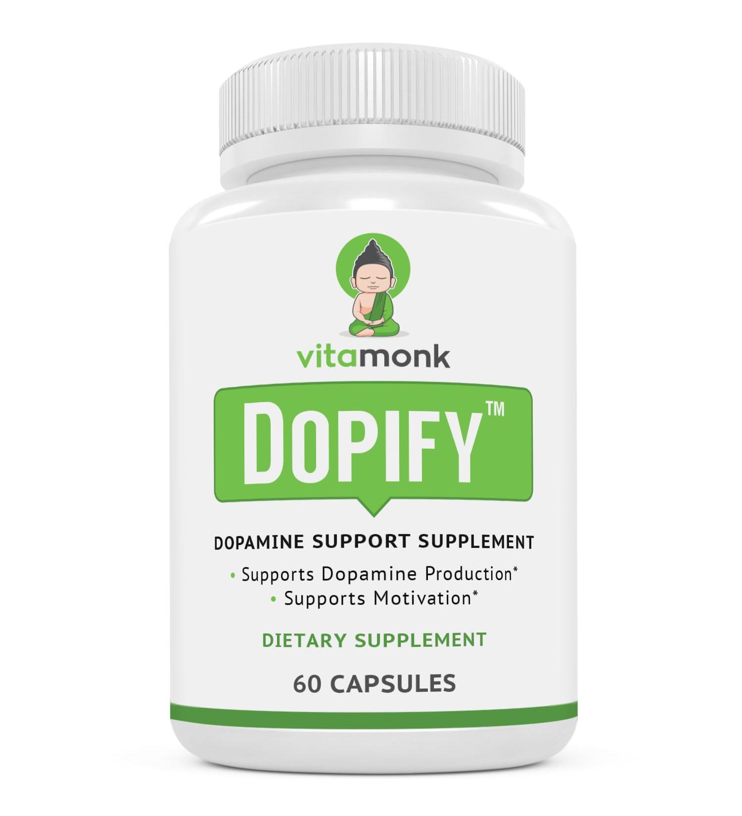 VitaMonk Dopify Dopamine Supplement Dopamine Booster with Uridine Monophosphate Mucuna Pruriens L-Theanine Tyrosine and More - No Artificial Fillers Just Brain Food - 60 Capsules - Buy Online on GoSupps.com