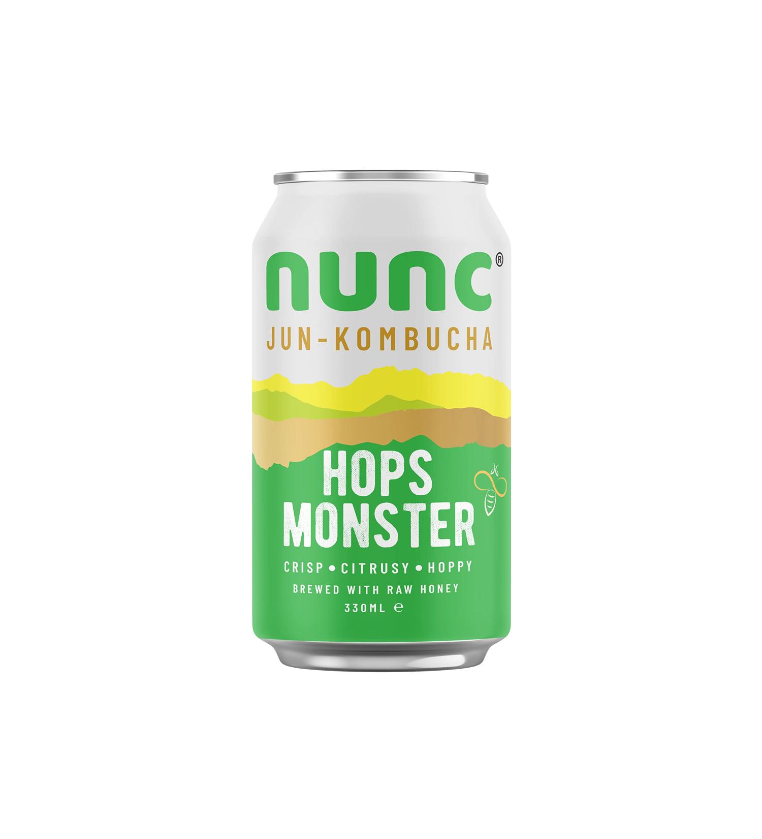 Nunc Jun-Kombucha Hops Monster (12 x 330ml) - Premium Non-Alcoholic Beer Alternative - Gut Health & Refreshing Drink - Gluten Free - Buy Online on GoSupps.com