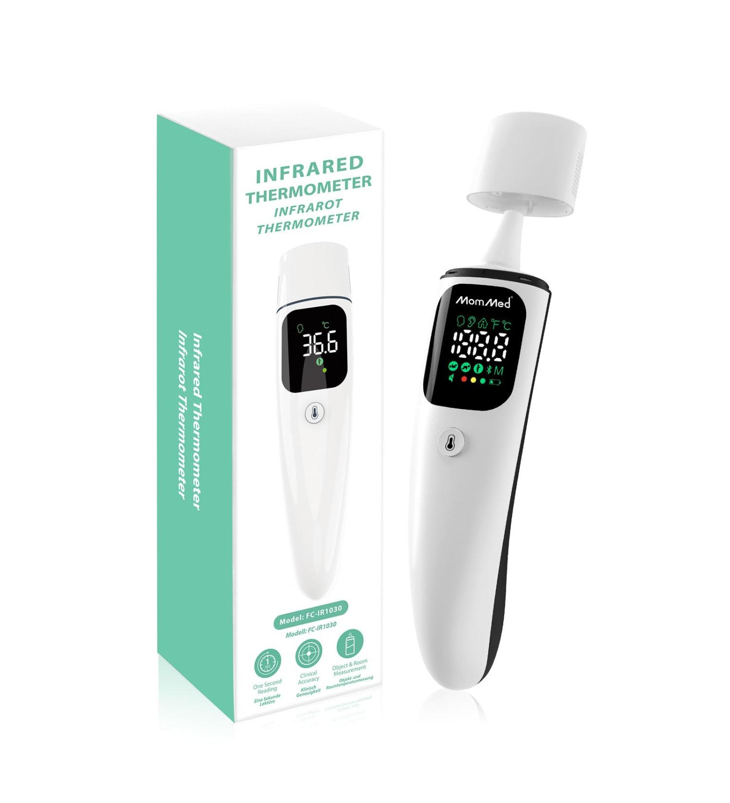 MomMed Contactless Fever Thermometer for Adults & Kids - Ear & Forehead & Age Setting - Infrared with Fever Alarm & Storage - Buy Online on GoSupps.com