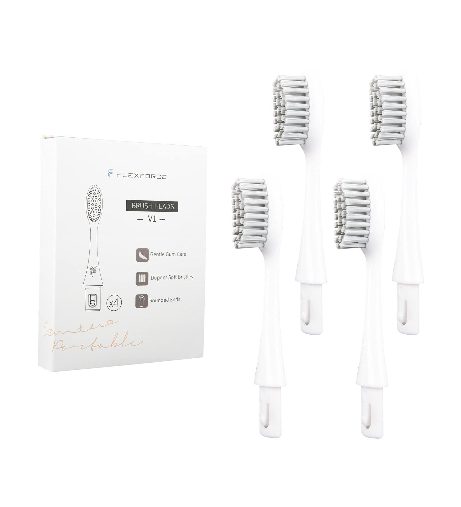 Flexforce V1 Toothbrush Replacement Heads - Adult and Kid Sonic Clean Tongue Coating Nylon - 4 Pack White - Buy Online on GoSupps.com