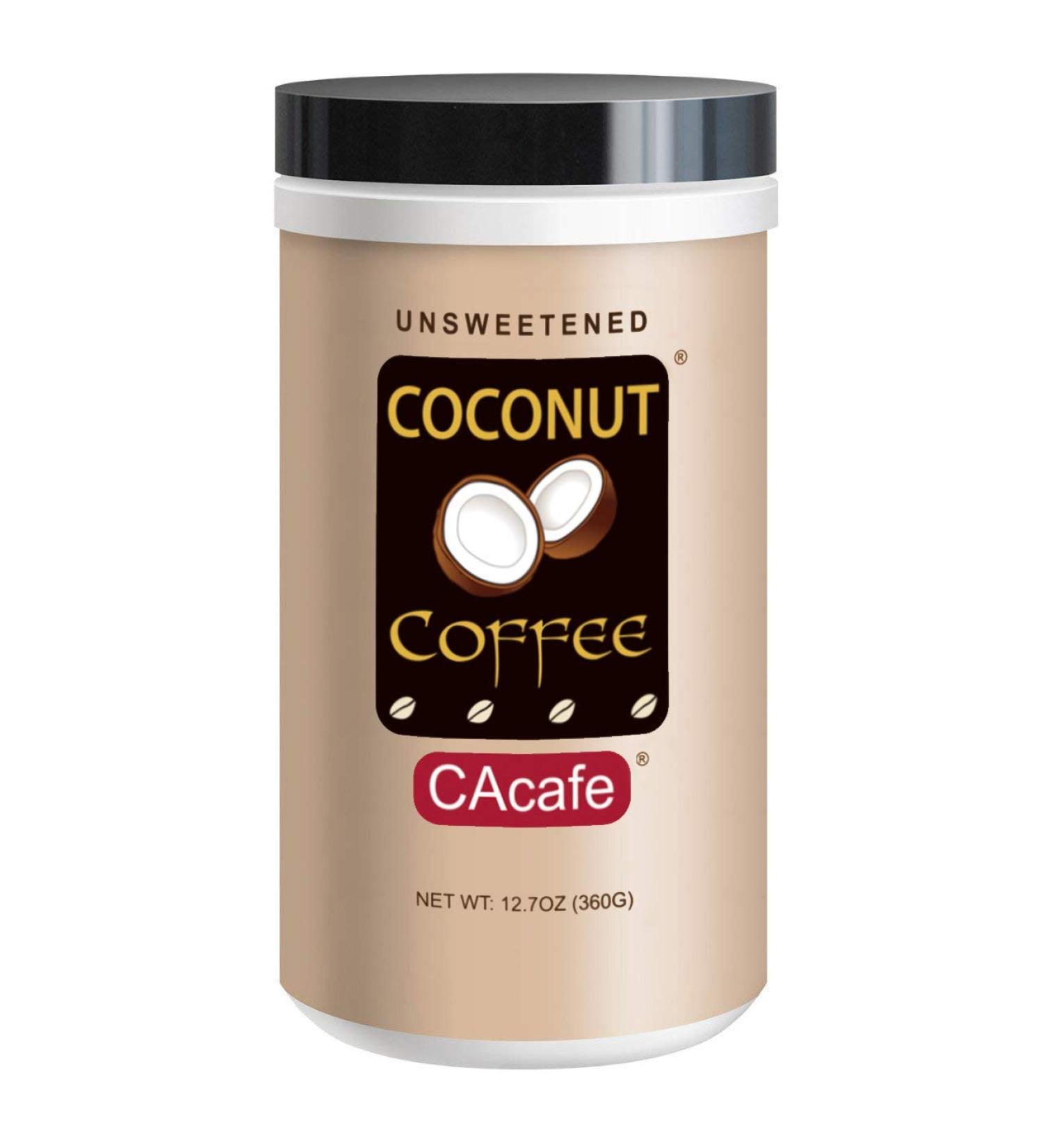 CAcafe Coconut Coffee Unsweetened Colombian Coffee - Antioxidant Rich, Natural Energy Boost - No Added Sugar, Creamy Drink Mix - Perfect for Iced or Hot Drinks - Stress Relief - 12.07oz Jar - Buy Online on GoSupps.com