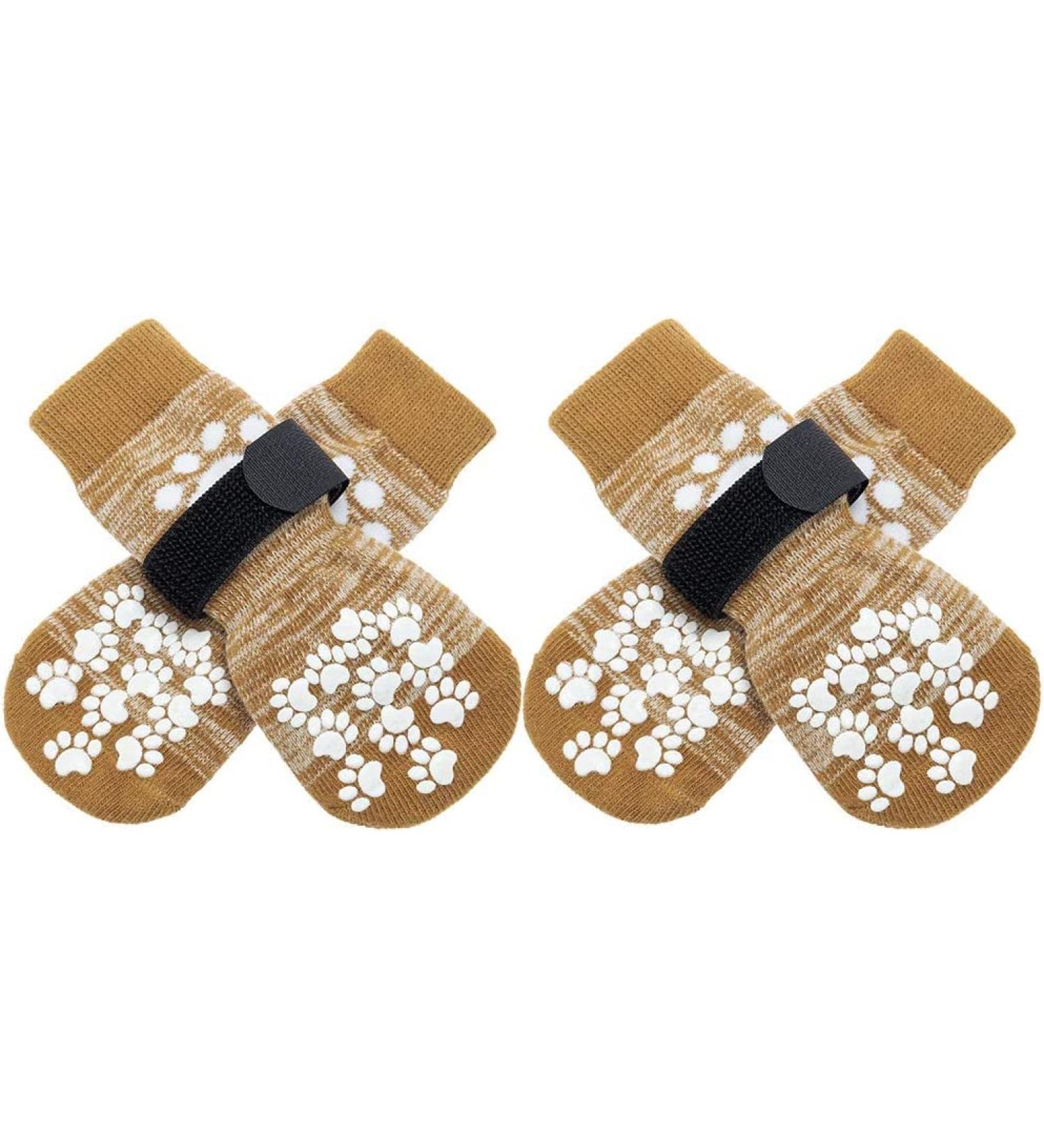 Expawlorer Non-Slip Dog Socks - Soft Breathable Paw Protection with Adjustable Straps - XL Khaki (4 Count) | Ultimate Traction for Wooden Floors - Buy Online on GoSupps.com