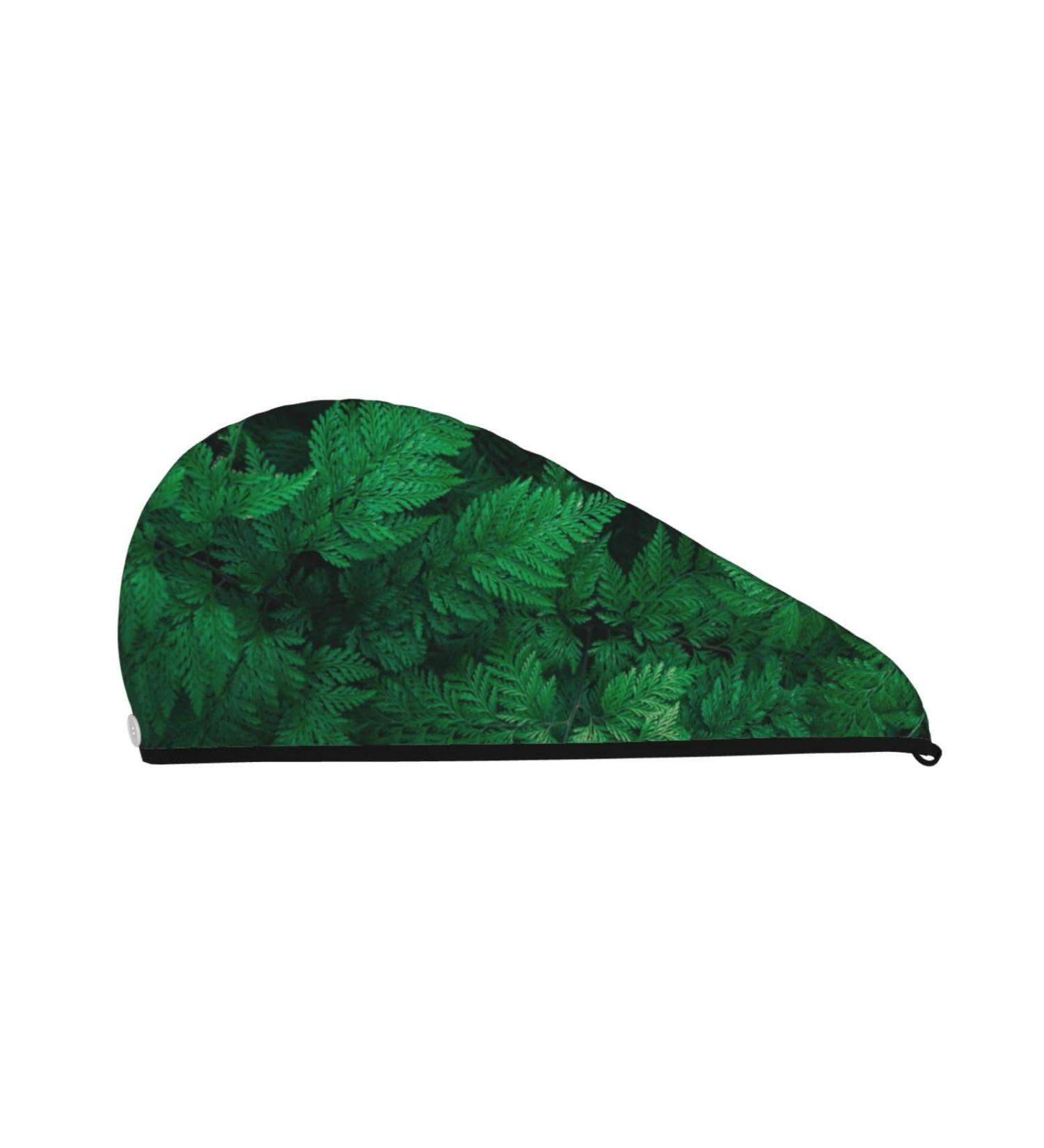 Green Leave Fern Microfiber Hair Towel - Super Absorbent Coral Velvet Wrap for Women | Quick Dry Cap for Long Curly & Thick Hair - Buy Online on GoSupps.com