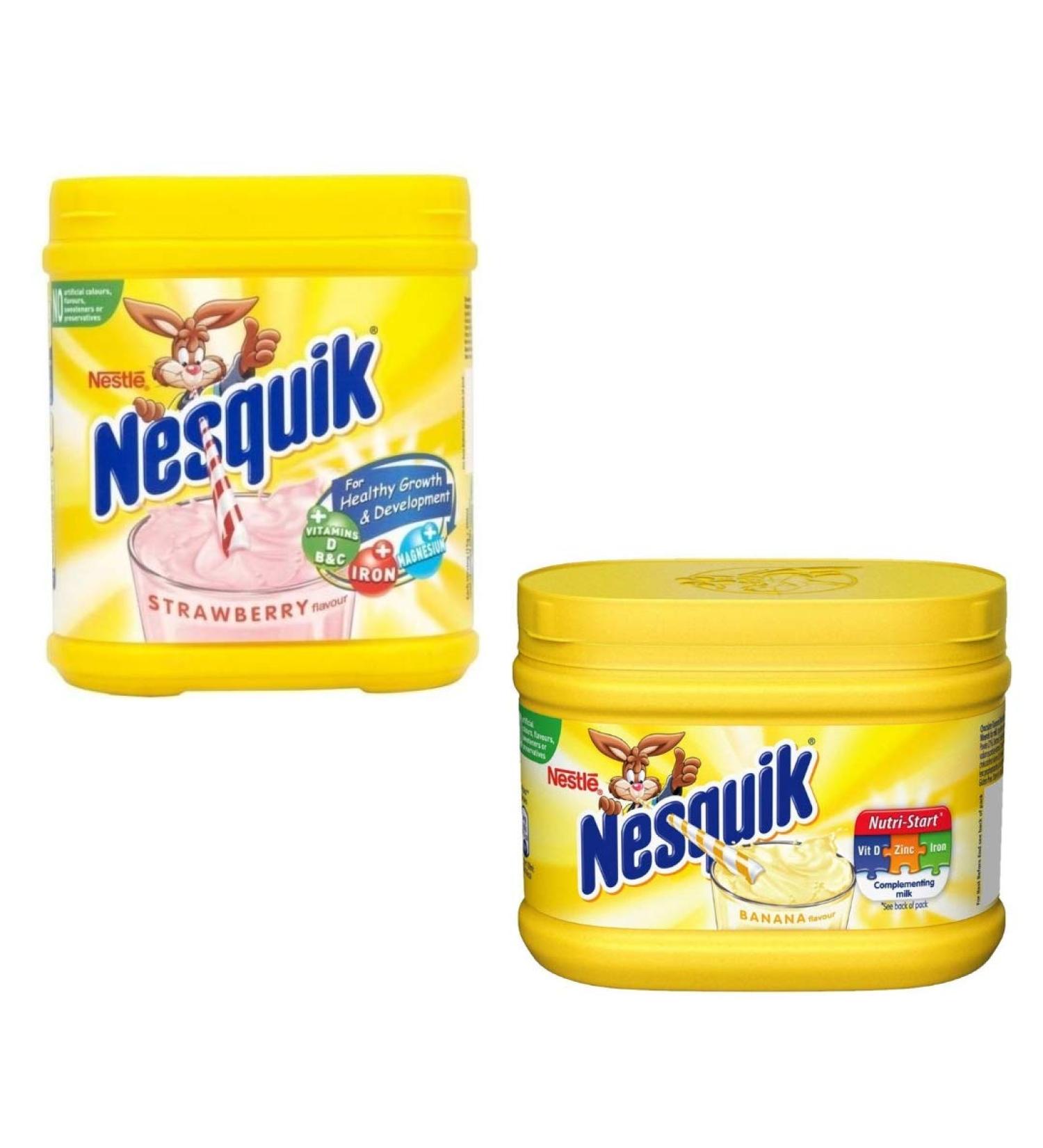 Nesquik Banana and Strawberry Milkshake Bundle | Enjoy This Delicious Combo | Banana Flavour 1 x 300g and Strawberry Milkshake 1 x 500 g | Total of 2 tubs - Buy Online on GoSupps.com