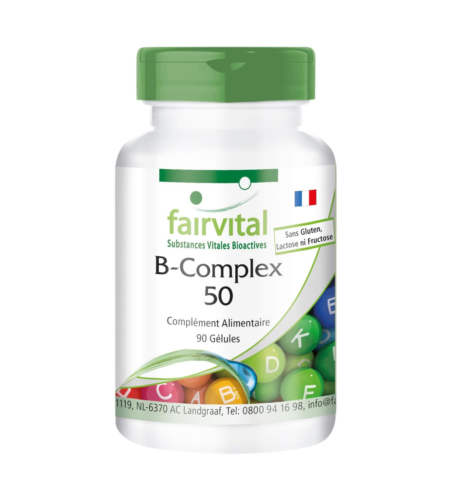 Fairvital | Vitamin B Complex - box of 3 months - with Vitamin B1 B2 B3 B6 B12 folic acid choline inositol and Biotin - VEGAN - Highly dosed - 90 capsules - Buy Online on GoSupps.com