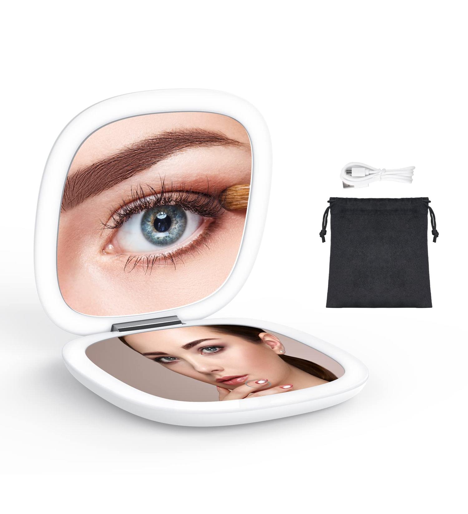 TIMCHASER Magnifying Travel Makeup Mirror - 1X/10X Magnification, Dimmable Compact Mirror with 2-Sided Illumination, USB Rechargeable - Portable for Handbag, Purse, Pocket - Buy Online on GoSupps.com