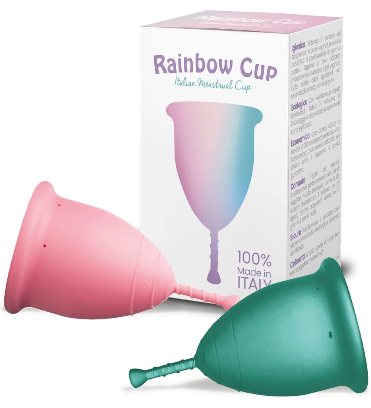 Rainbowcup Menstrual Cups - Soft Medical Silicone Colorful Size 2 Made in Italy - 2 Pack | Eco-Friendly & Comfortable - Buy Online on GoSupps.com