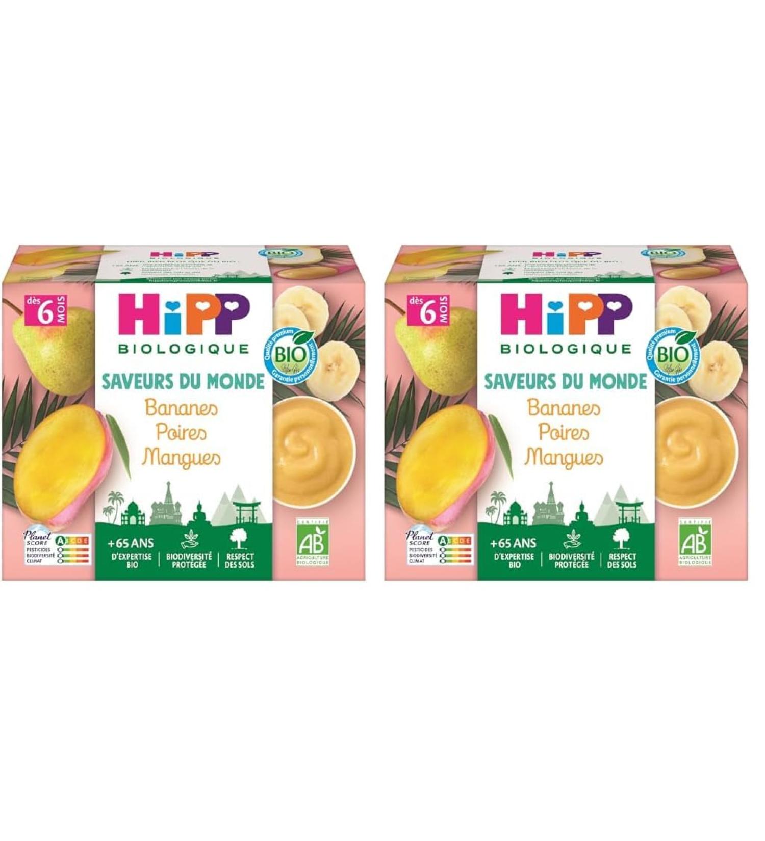 HiPP Biologique Bananes Poires Mangues Coupelles 4x100g (Lot de 2)
