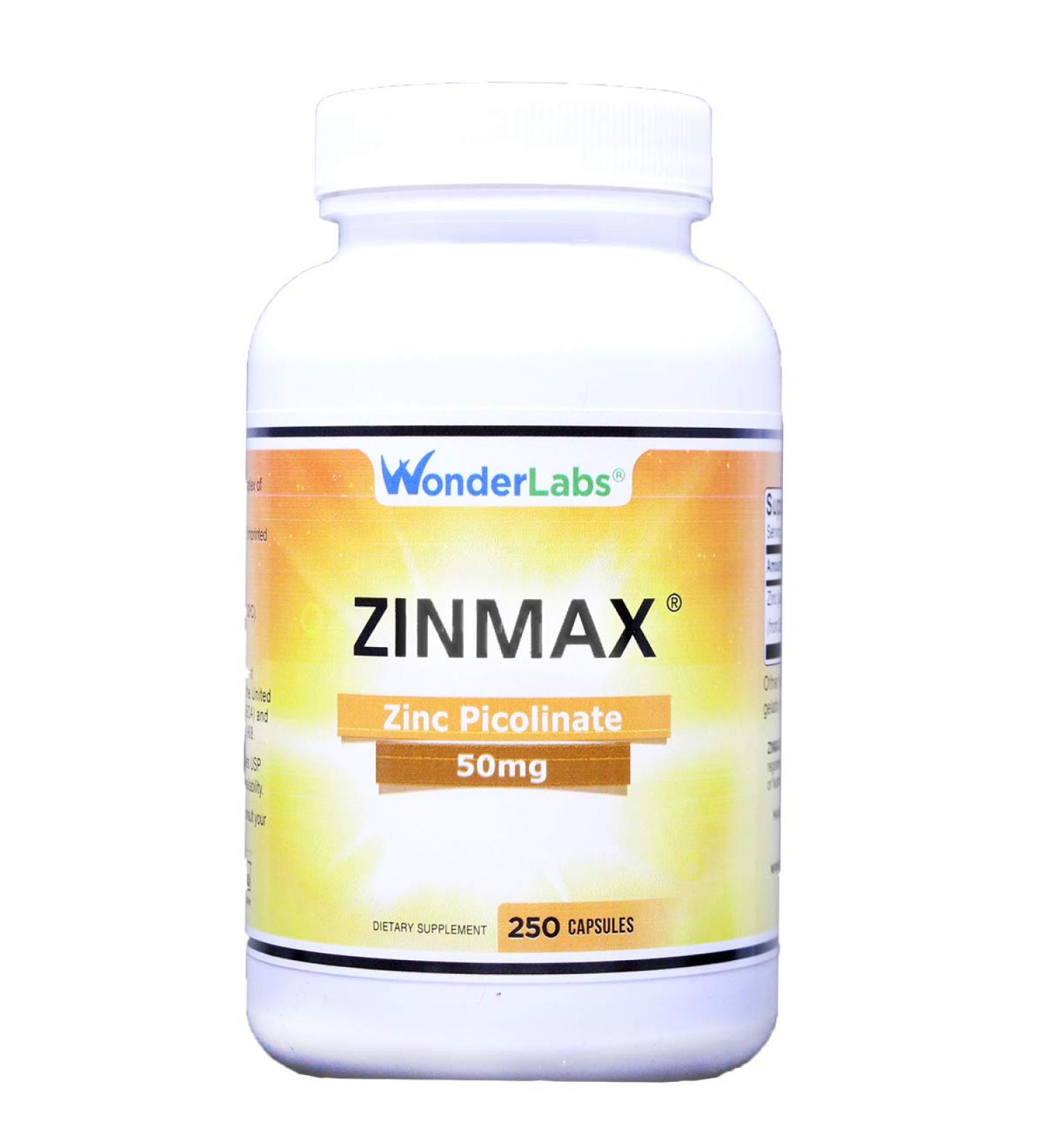 Wonder Laboratories Zinc Picolinate 50 mg | Zinmax Top Form of Zinc in Terms of Absorption for Immune Support 250 Capsules