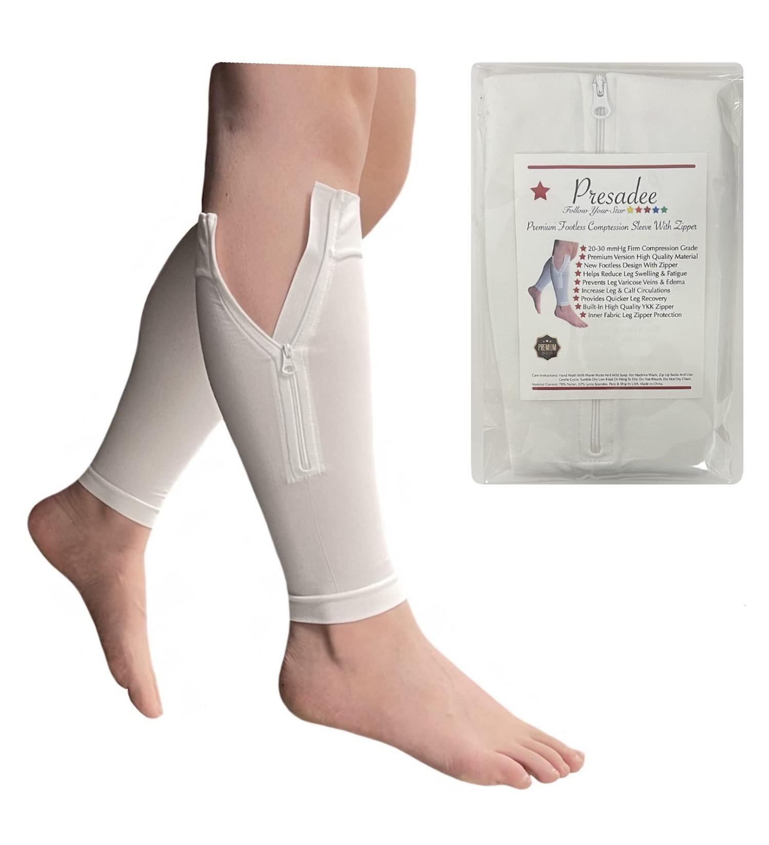 Premium White Footless Compression Shin Sleeves 20-30 mmHg - YKK Zipper Ideal for International Shipping - Buy Online on GoSupps.com