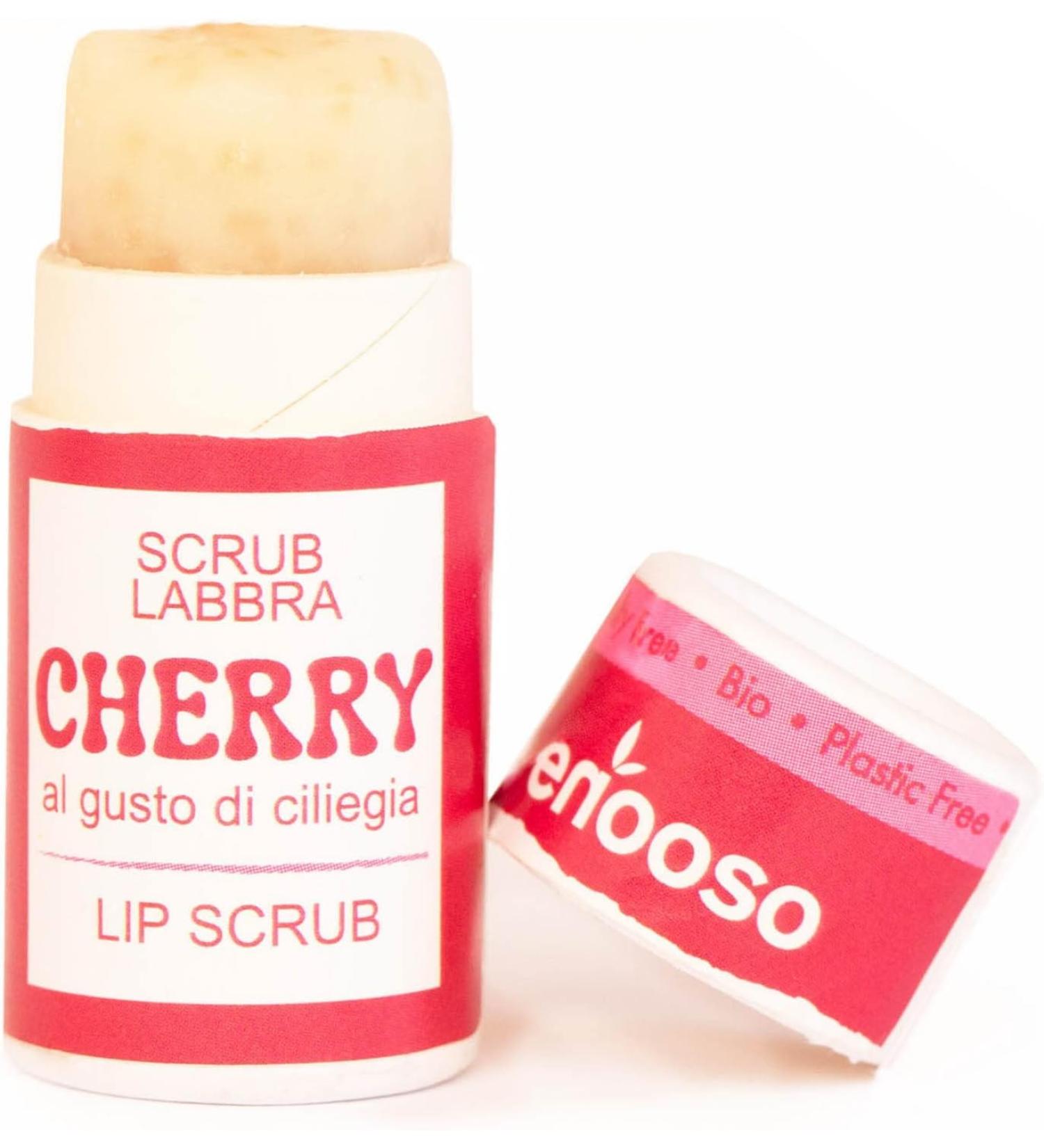  ENOOSO Cherry Lip Scrub - 10ml Moisturizing Exfoliating Balm with Cherry - Vitamin E for Dry and Chapped Skin - Organic Repairing Lip Balm - Natural Plastic-Free Vegan - Buy Online on GoSupps.com