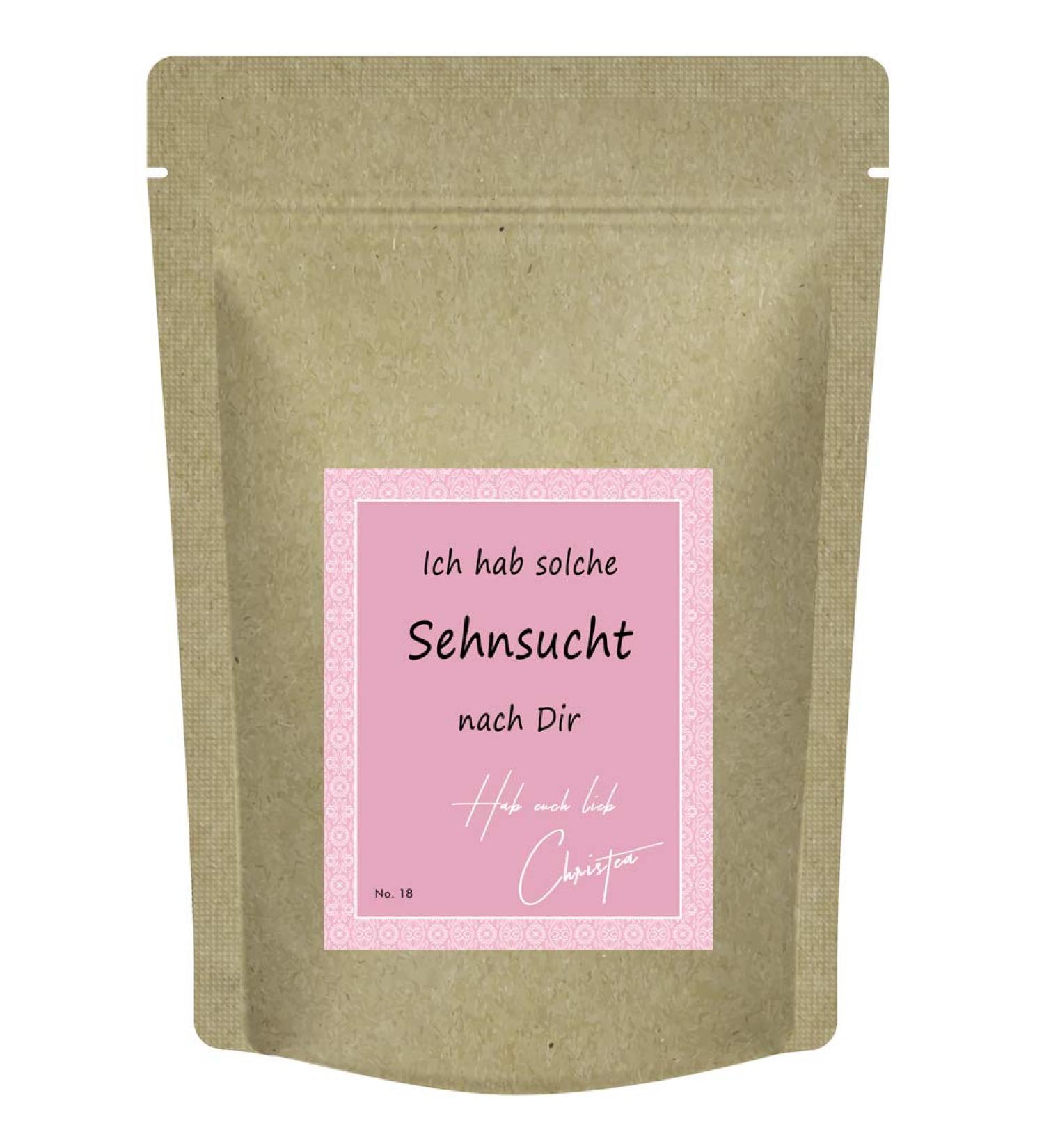 Quertee "Longing - I long for you so much!" - Tea gift for a loved one you long for - by Christea - 70g green tea conveniently packaged in a zip-top bag