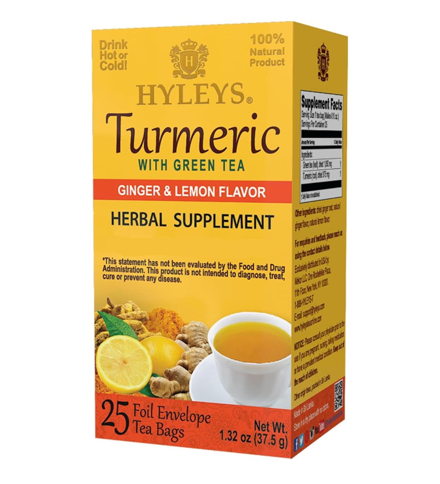 Hyleys Ginger Turmeric Tea Lemon Flavor - 25 Tea Bags (12 Pack - 300 Tea Bags Total) - Wellness Herbal Supplement Green Tea Ginger with Lemon 25 Count (Pack of 12) - Buy Online on GoSupps.com