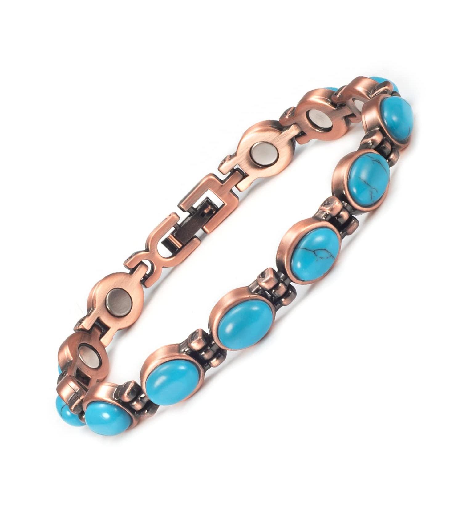 Yinox Magnetic Therapy Arthritis Copper Bracelet for Women - Stylish Relief for Wrist Pain with Turkish Turquoise (3500 Gauss) - Buy Online on GoSupps.com