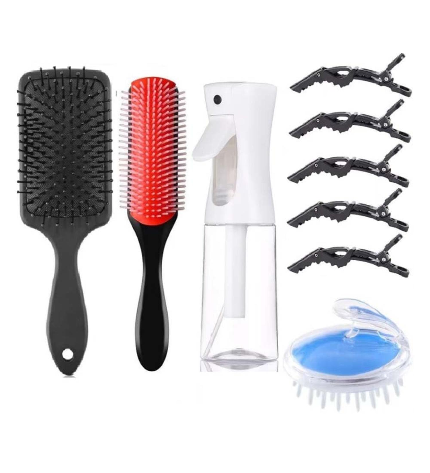 Verwxn 9-in-1 Hairbrush Set for Curly Hair - Paddle Brush 9-Row Brush Spray Bottle Scalp Massager & Clips for Natural Wavy Dry Long Hair - Buy Online on GoSupps.com