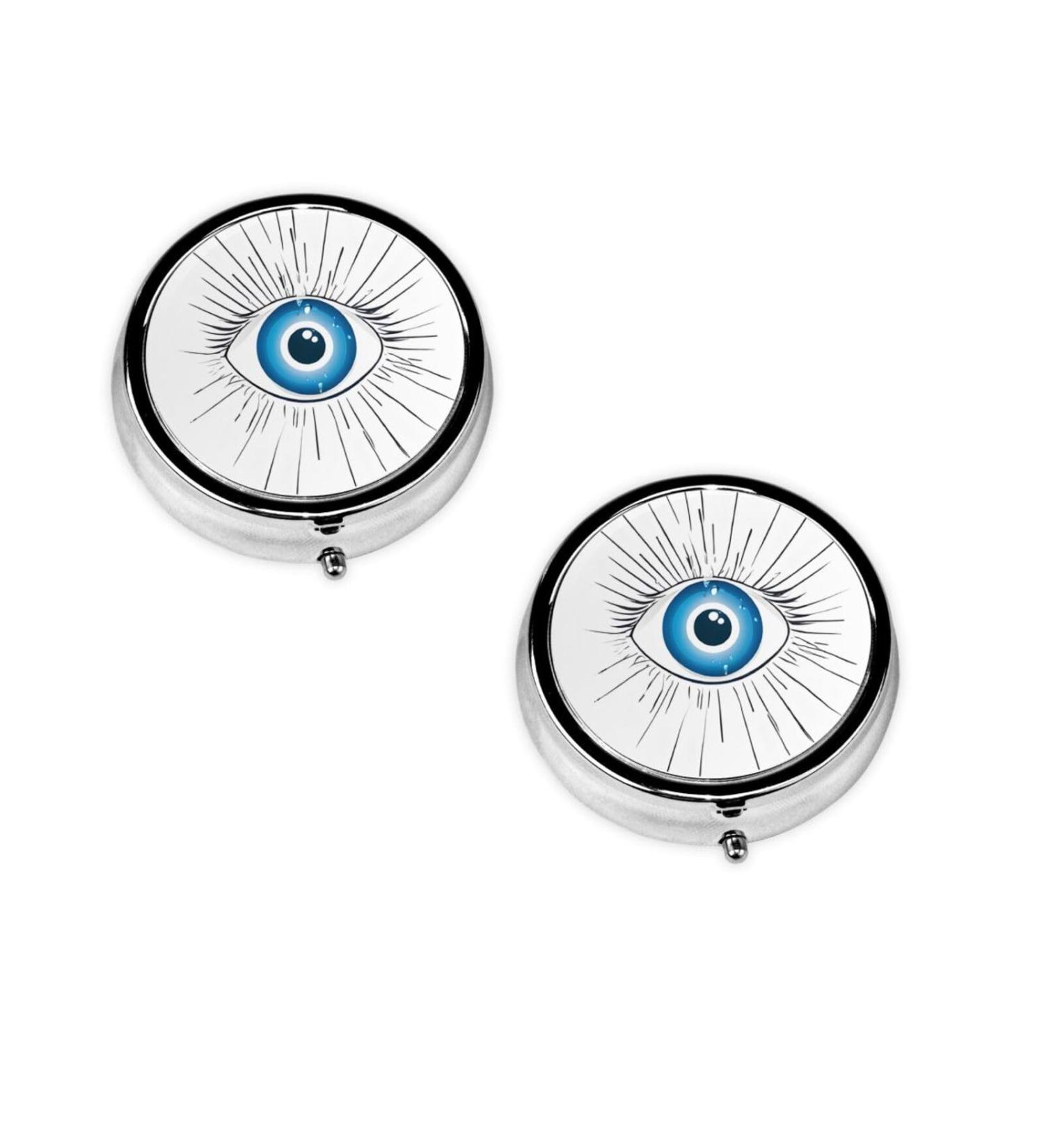 Buy Evil Eye Round Pill Box 3 Compartment Portable Travel Organizer for Vitamins & Tablets | Mini Decorative Pocket Purse - Buy Online on GoSupps.com