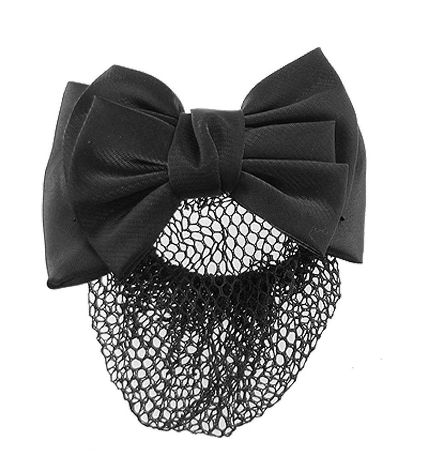 U-K Attractive Design Woman Snood Net Black Bowknot Snood Net Barrette Hair Clip Bun Cover for Woman Black Bow Hair net Black