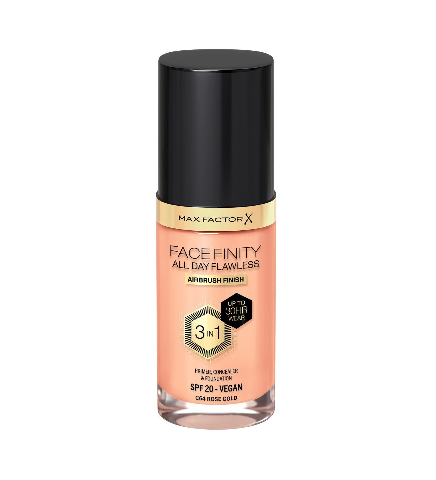 Max Factor Facefinity 3-in-1 All Day Flawless Liquid Foundation SPF 20 - 64 Rose Gold 30 ml - Pack of 1 - Buy Online on GoSupps.com