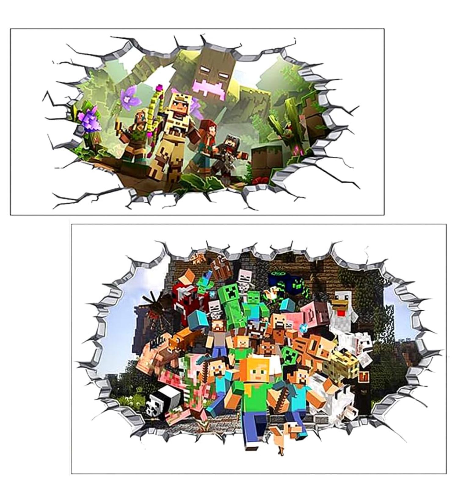 3D Minecraft Wall Stickers - Removable TV Background Decoration | Set of 2 Vinyl Decals - Buy Online on GoSupps.com