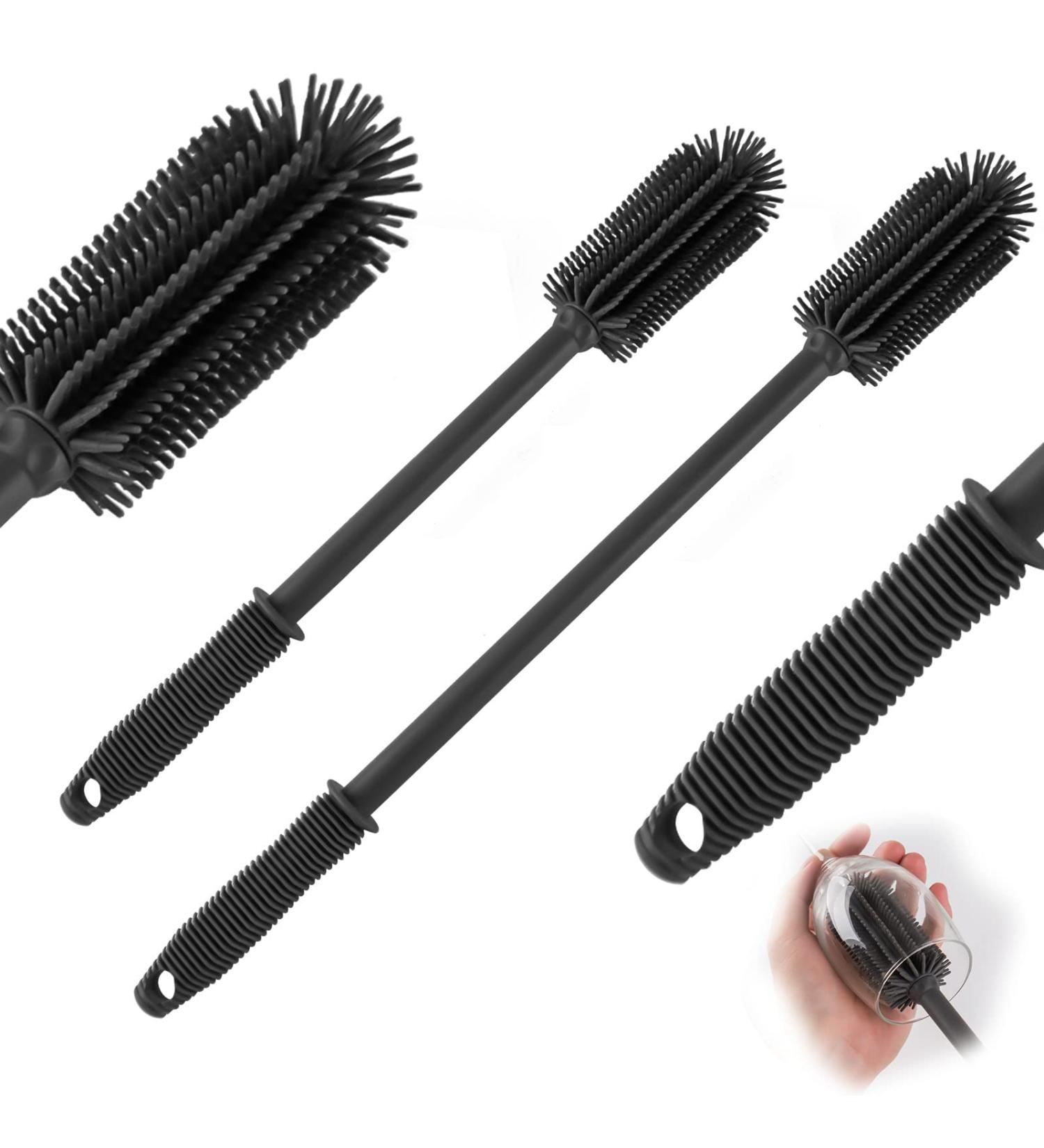 2 Pack Black Silicone Bottle Cleaner Brush Set - 15.7+12.6 Inches - for Hydro Flask, Glassware, Sports Bottles, Vases, Coffee Mugs, Baby Bottles - Small & Flexible - Buy Online on GoSupps.com