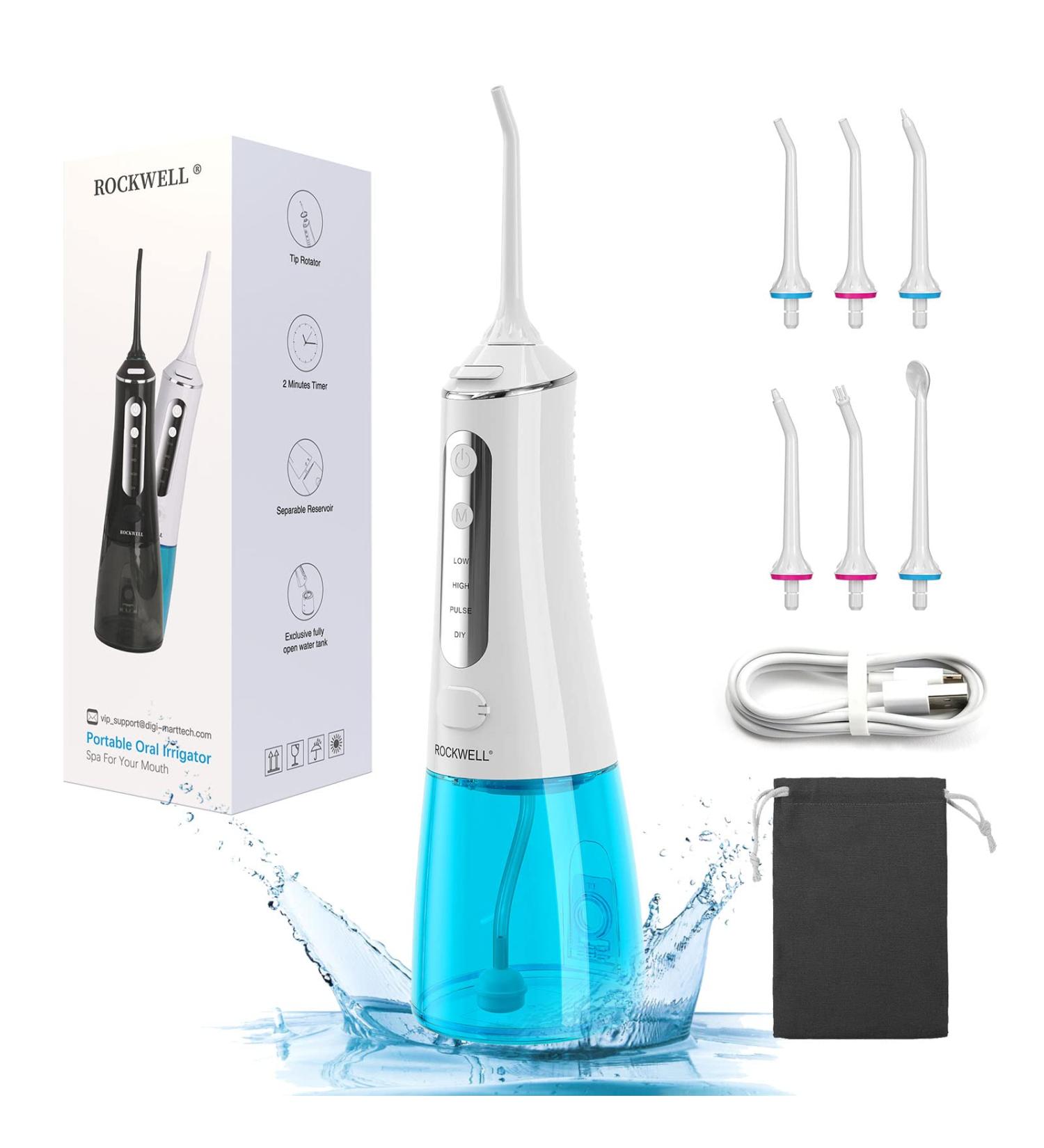 Water Flosser Cordless for Teeth - Rockwell 4 Modes Dental Oral Irrigator 6 Jet Tips 300ML Tank Rechargeable & Waterproof Ideal for Home & Travel - Buy Online on GoSupps.com