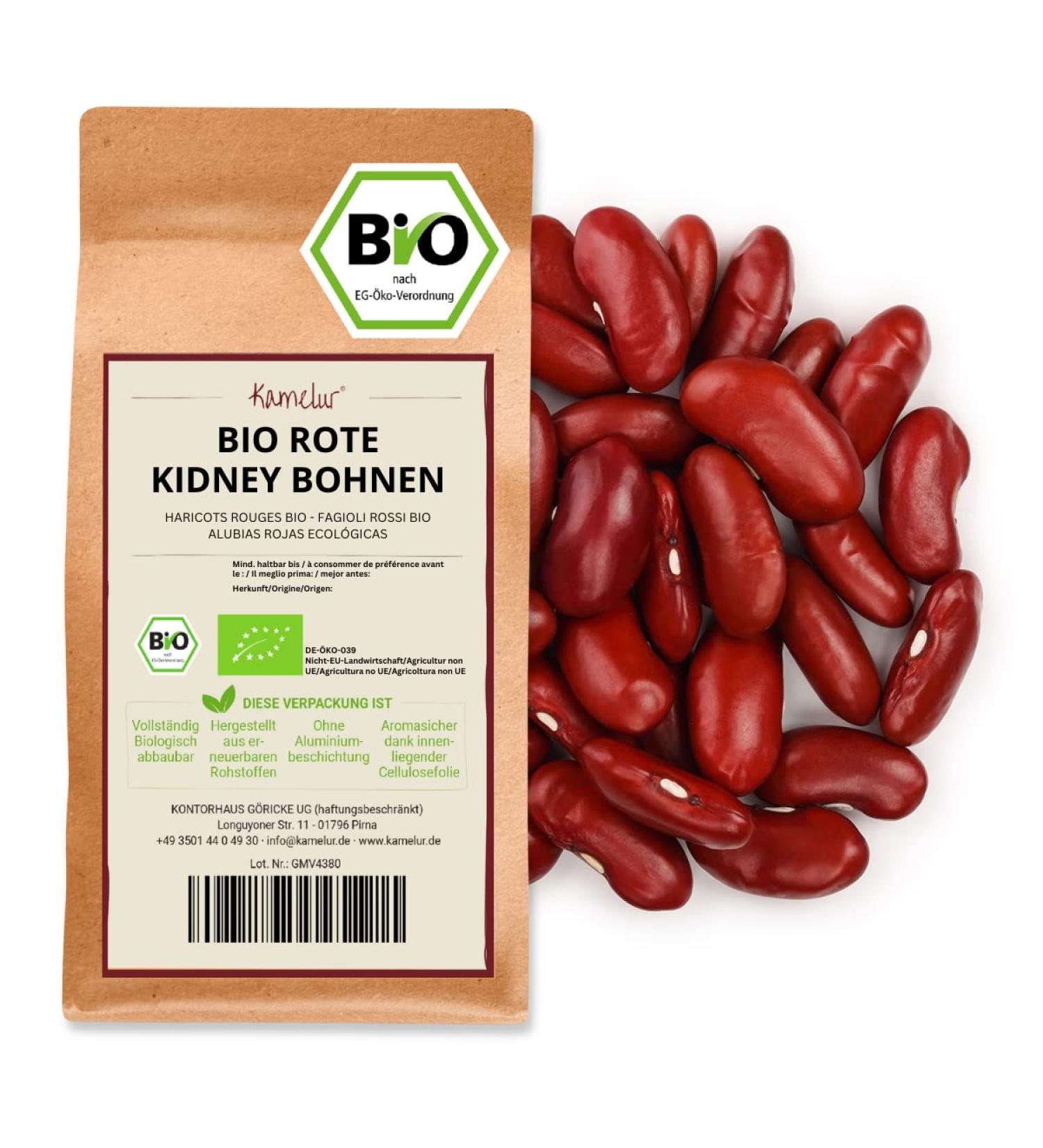 Buy Camelur 1kg Organic Kidney Beans - Dried Red Beans Without Additives - Eco-Friendly Biodegradable Packaging - High-Quality Bio Kidney Beans - Buy Online on GoSupps.com