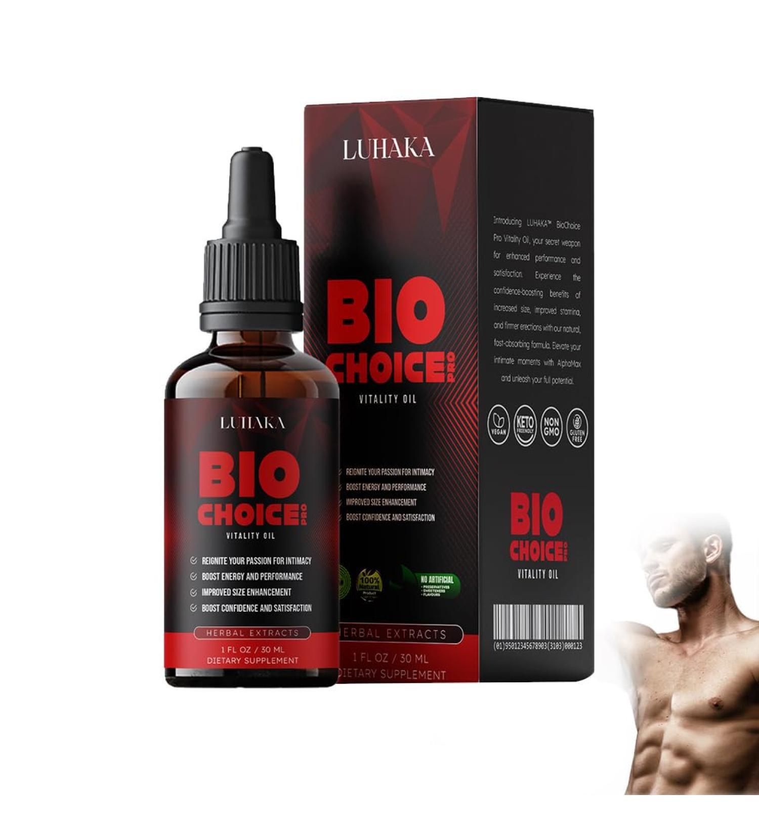 LUHAKA BioChoice Pro Men Vitality Oil - Enhance Vitality & Boost Confidence | 1 Fl Oz (30ml) - Ideal for Men - Buy Online on GoSupps.com